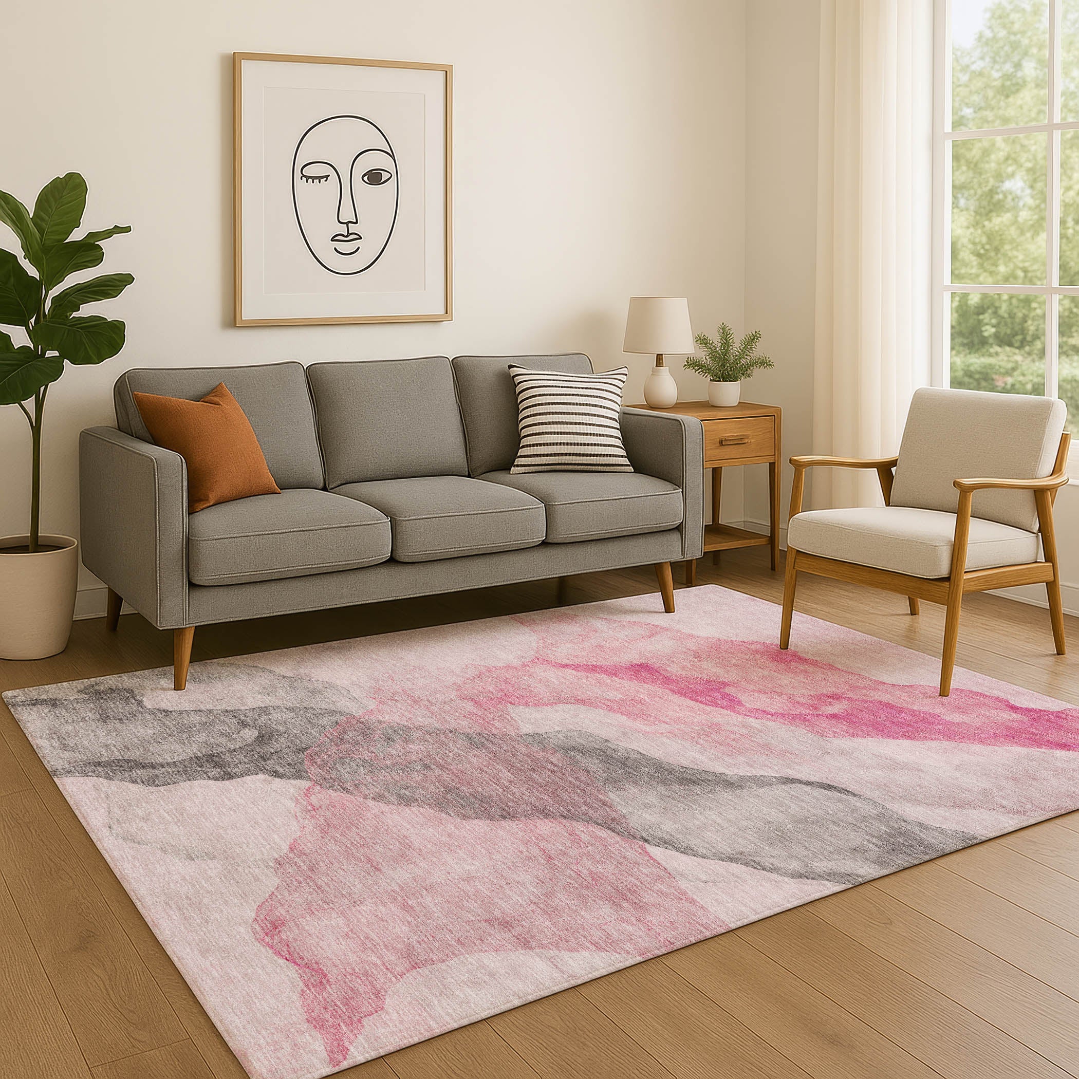 Rome Machine Washable Transitional Blush Pink Rug 2'6" x 3'10" #shape_Rectangle