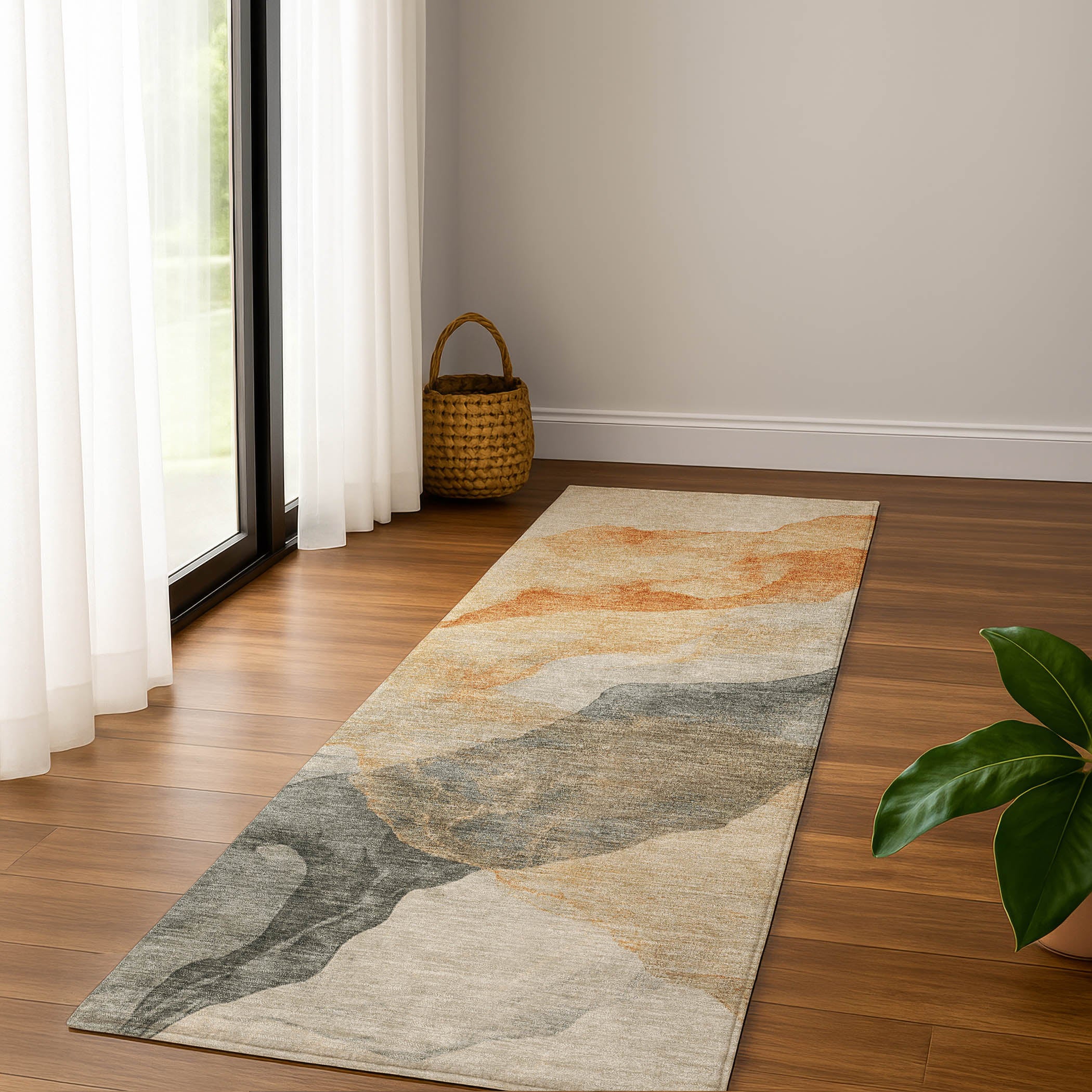 Rome Machine Washable Transitional Orange Rug 2'3" x 7'6" #shape_Runner