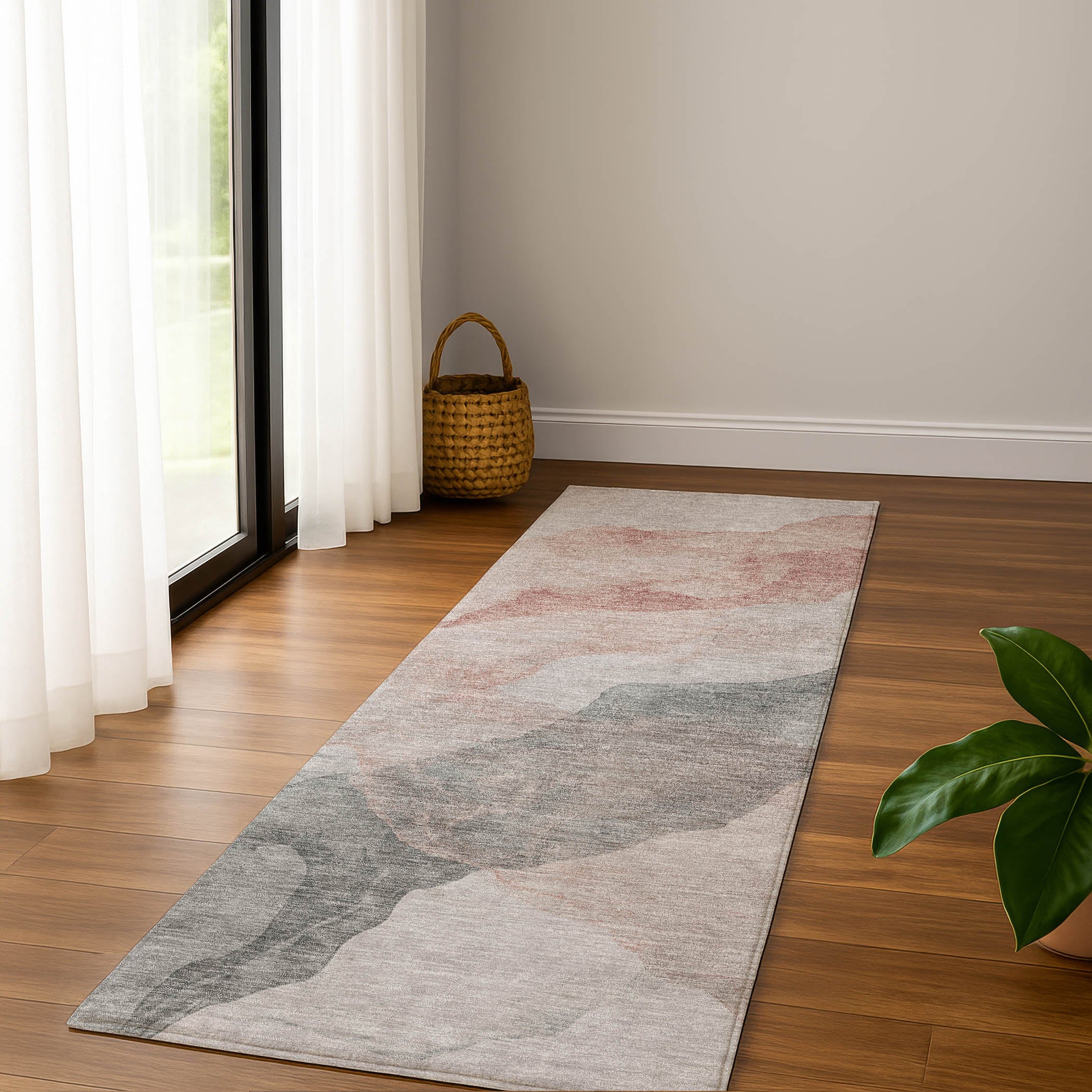 Rome Machine Washable Transitional Salmon Orange Rug 2'3" x 7'6" #shape_Runner