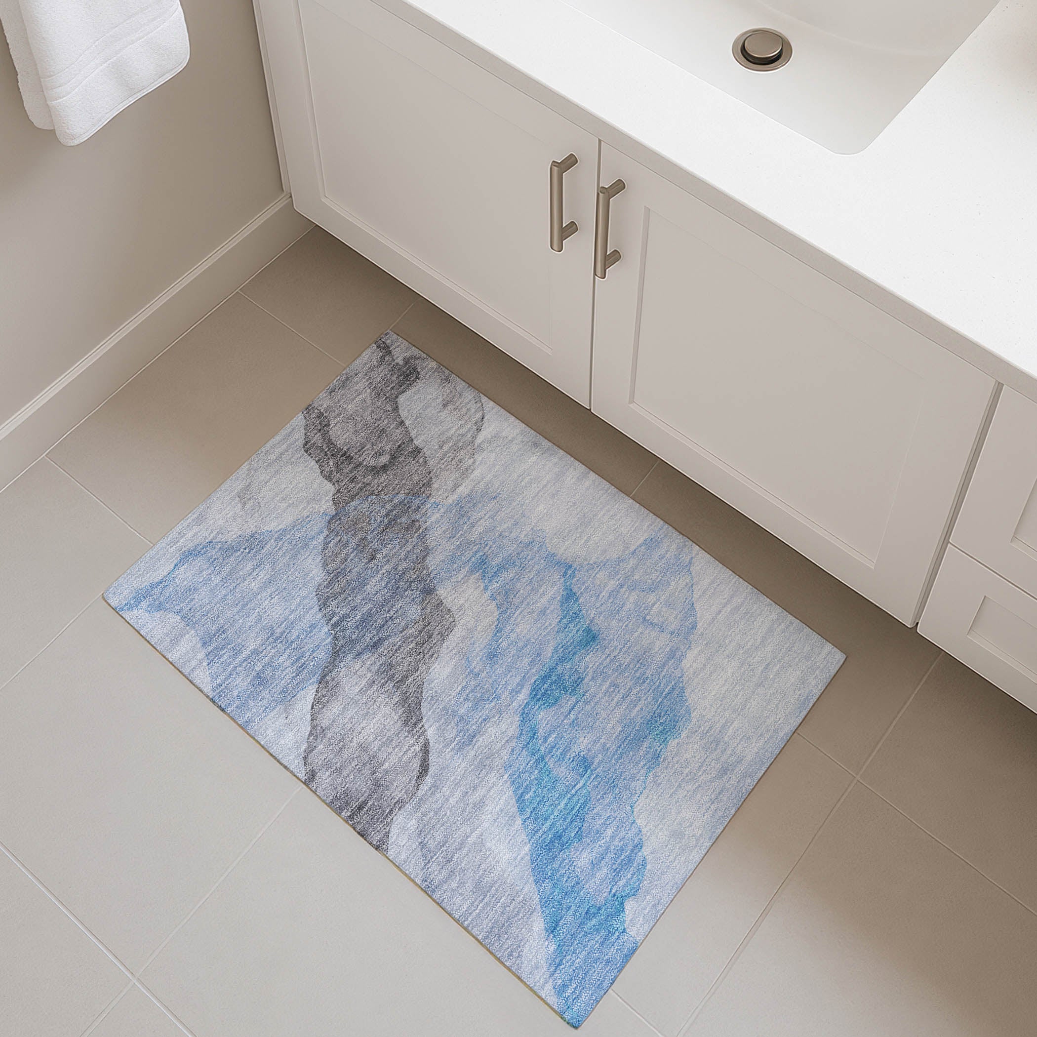 Rome Machine Washable Transitional Sky Blue Rug 1'8" x 2'6" #shape_Rectangle