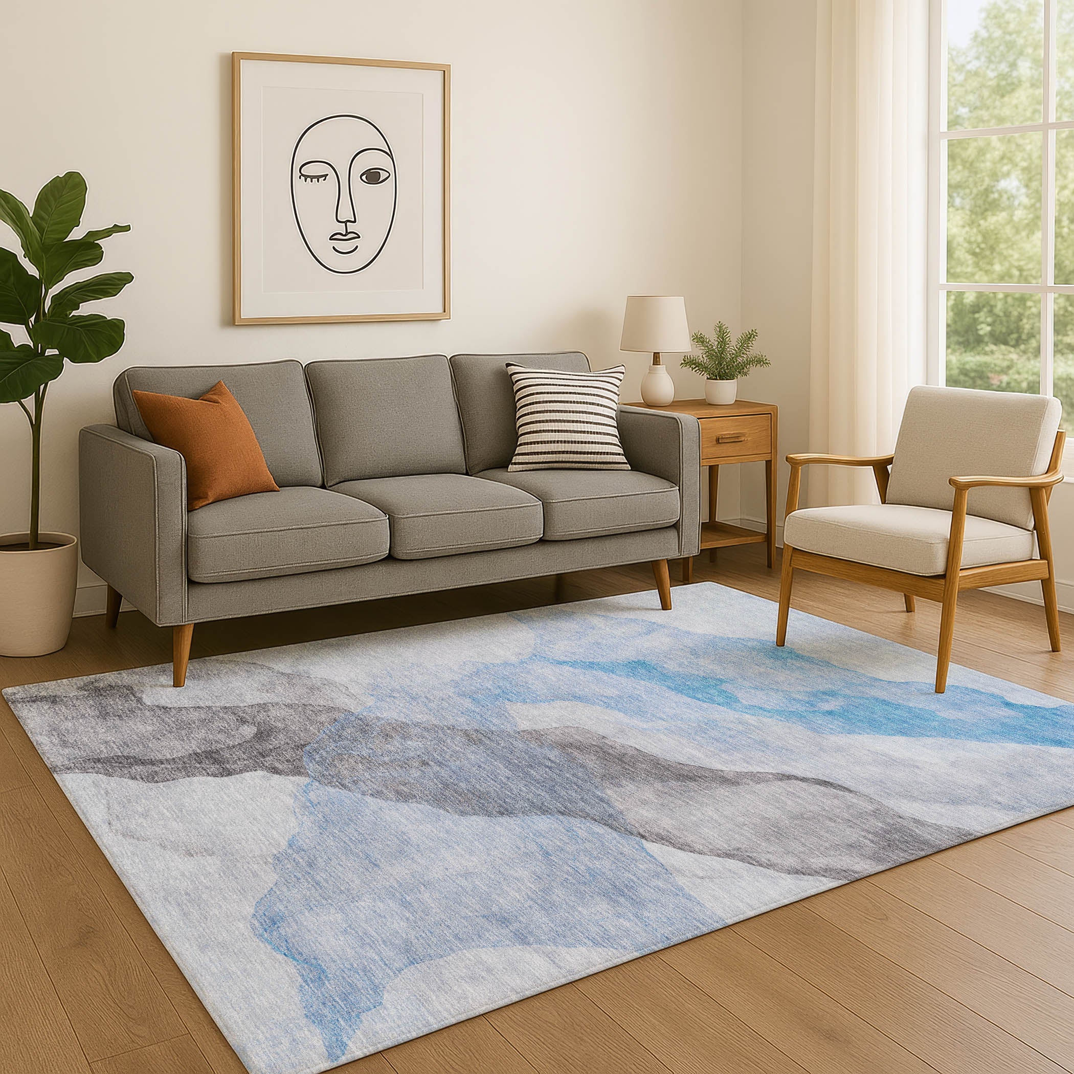 Rome Machine Washable Transitional Sky Blue Rug 2'6" x 3'10" #shape_Rectangle