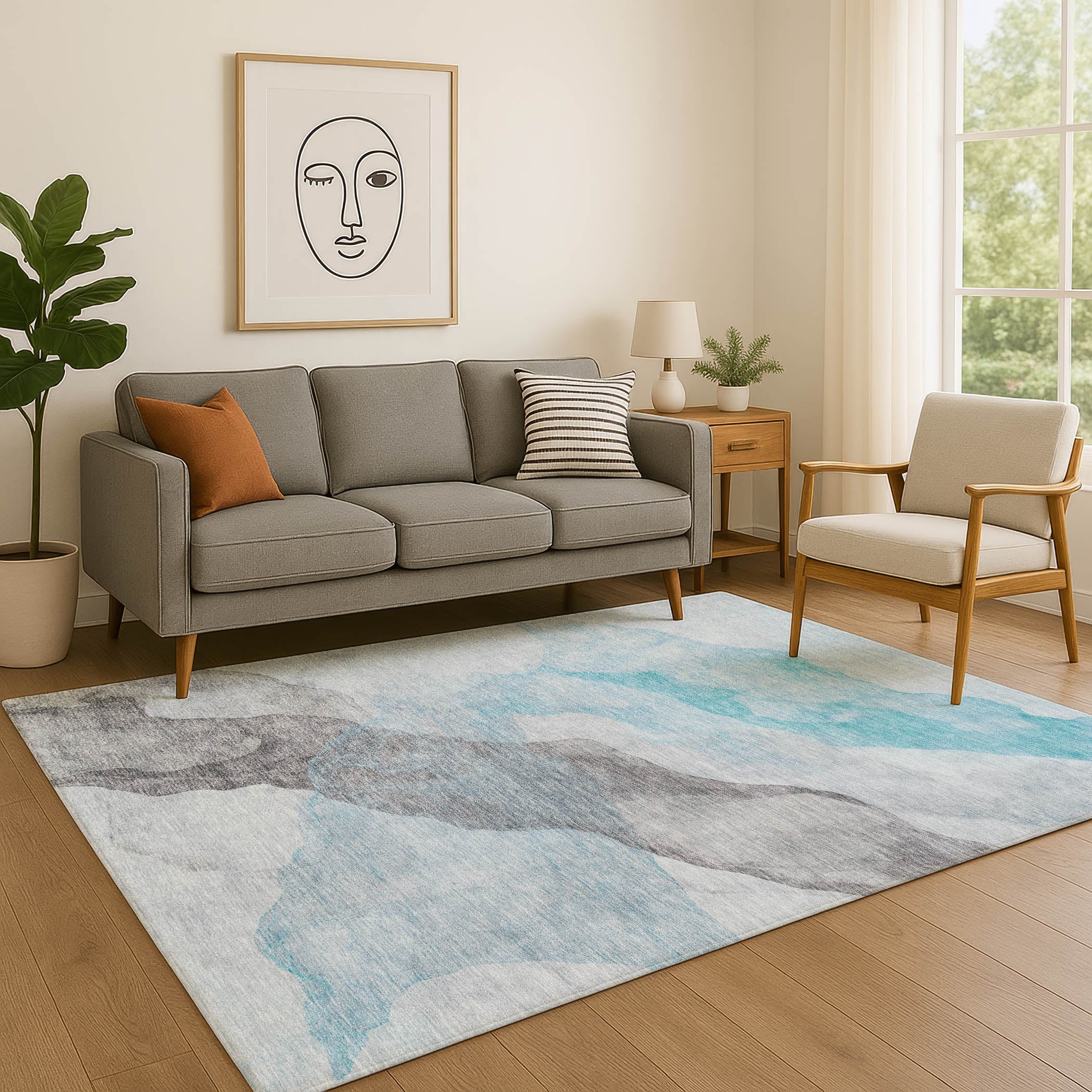 Rome Machine Washable Transitional Teal Rug 2'6" x 3'10" #shape_Rectangle