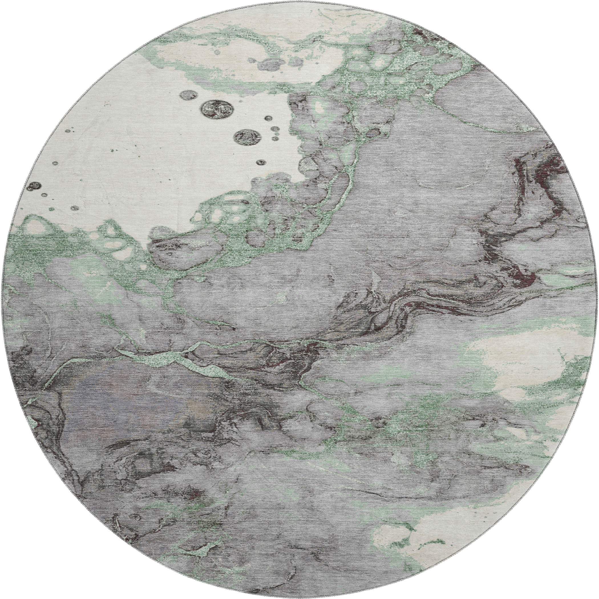 Porto Machine Washable Transitional Green Rug 8' x 8' #shape_Round