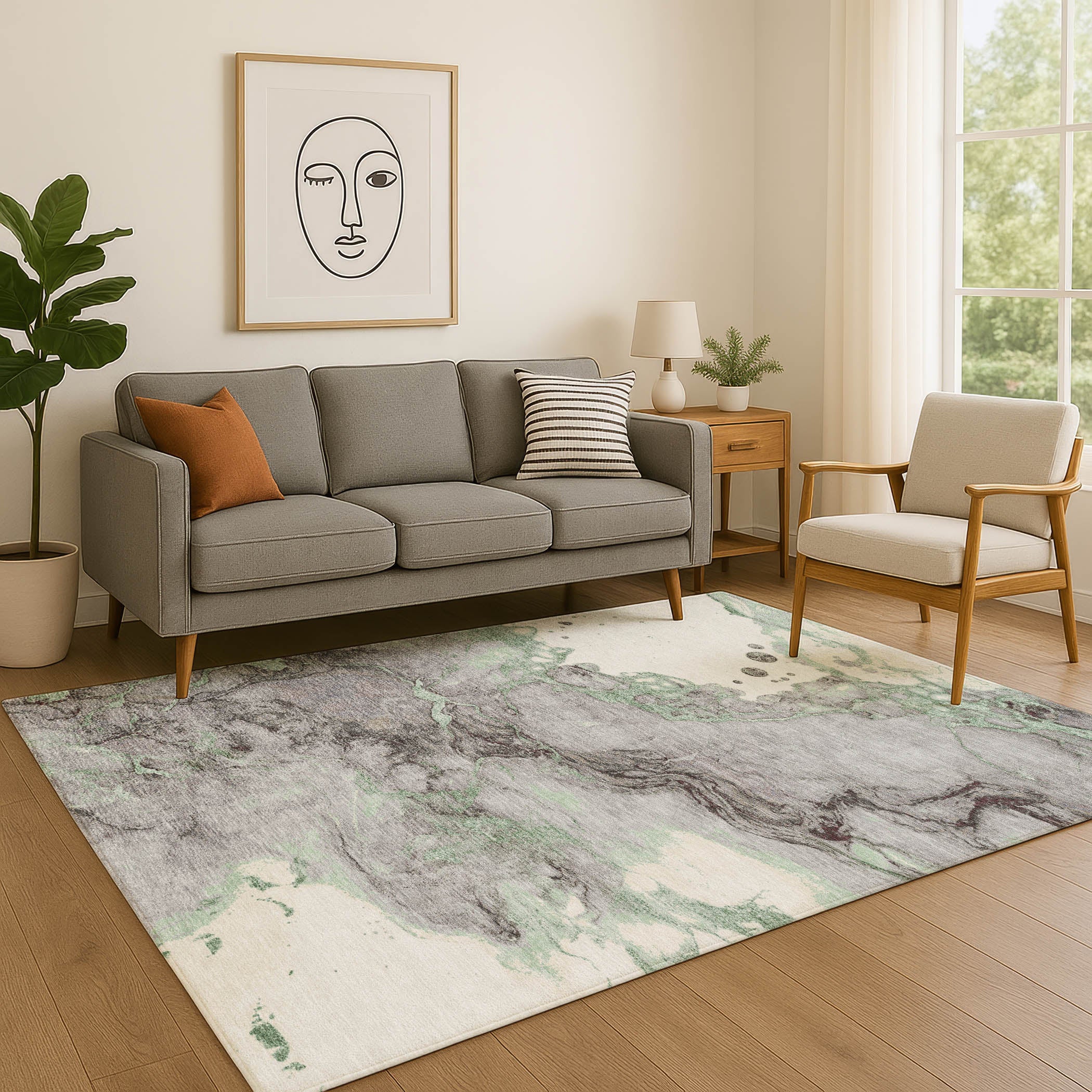 Porto Machine Washable Transitional Green Rug 2'6" x 3'10" #shape_Rectangle