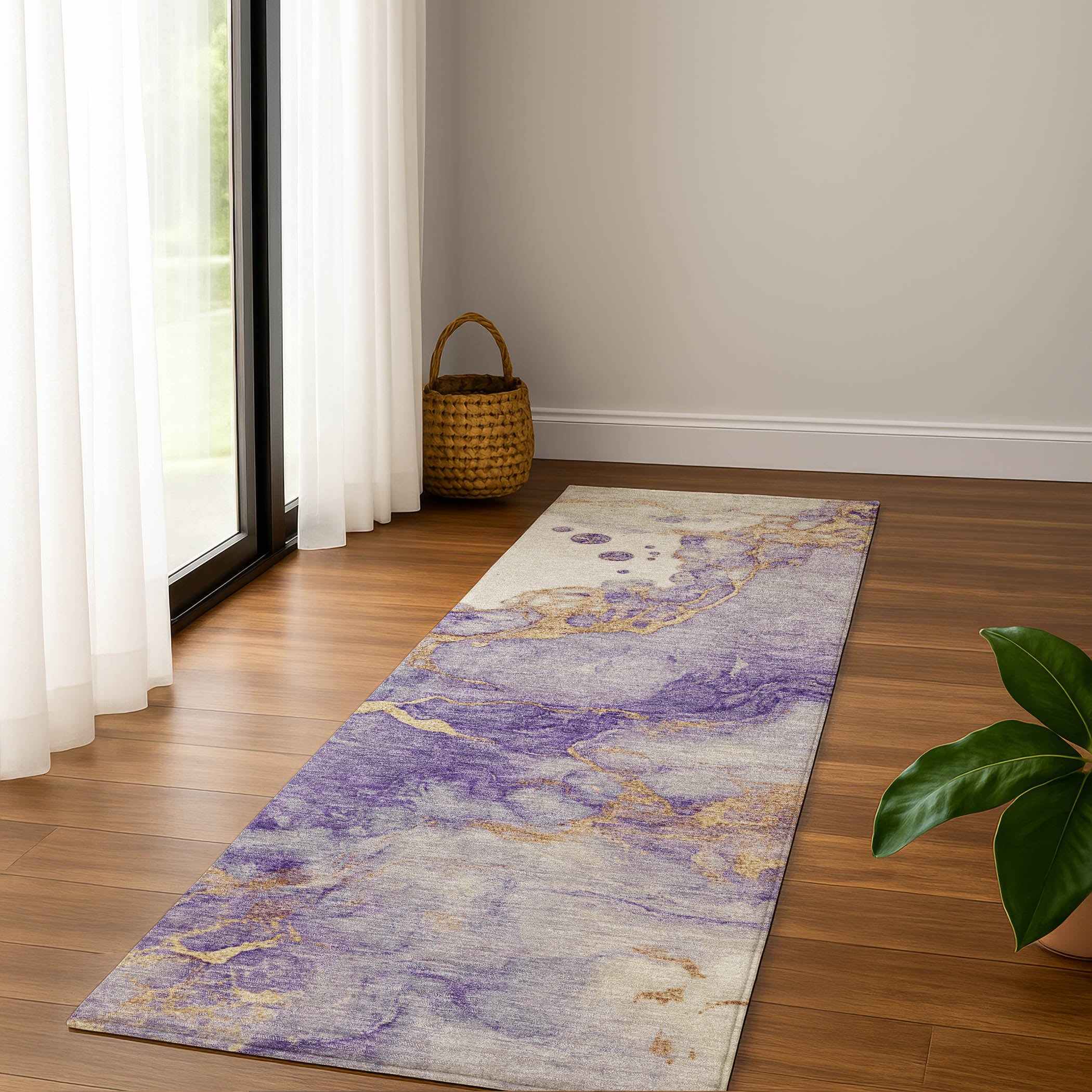 Porto Machine Washable Transitional Purple Rug 2'3" x 7'6" #shape_Runner