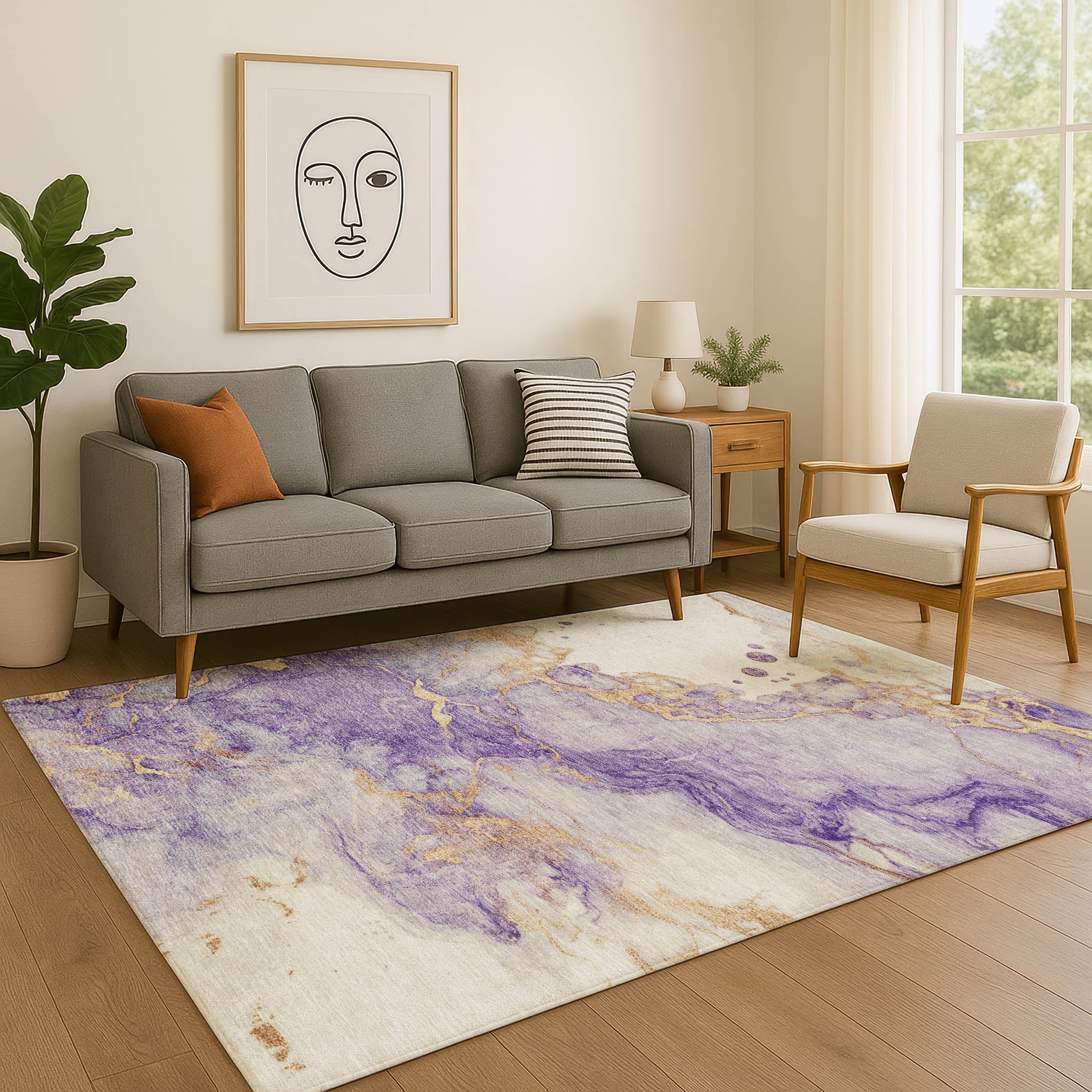 Porto Machine Washable Transitional Purple Rug 2'6" x 3'10" #shape_Rectangle