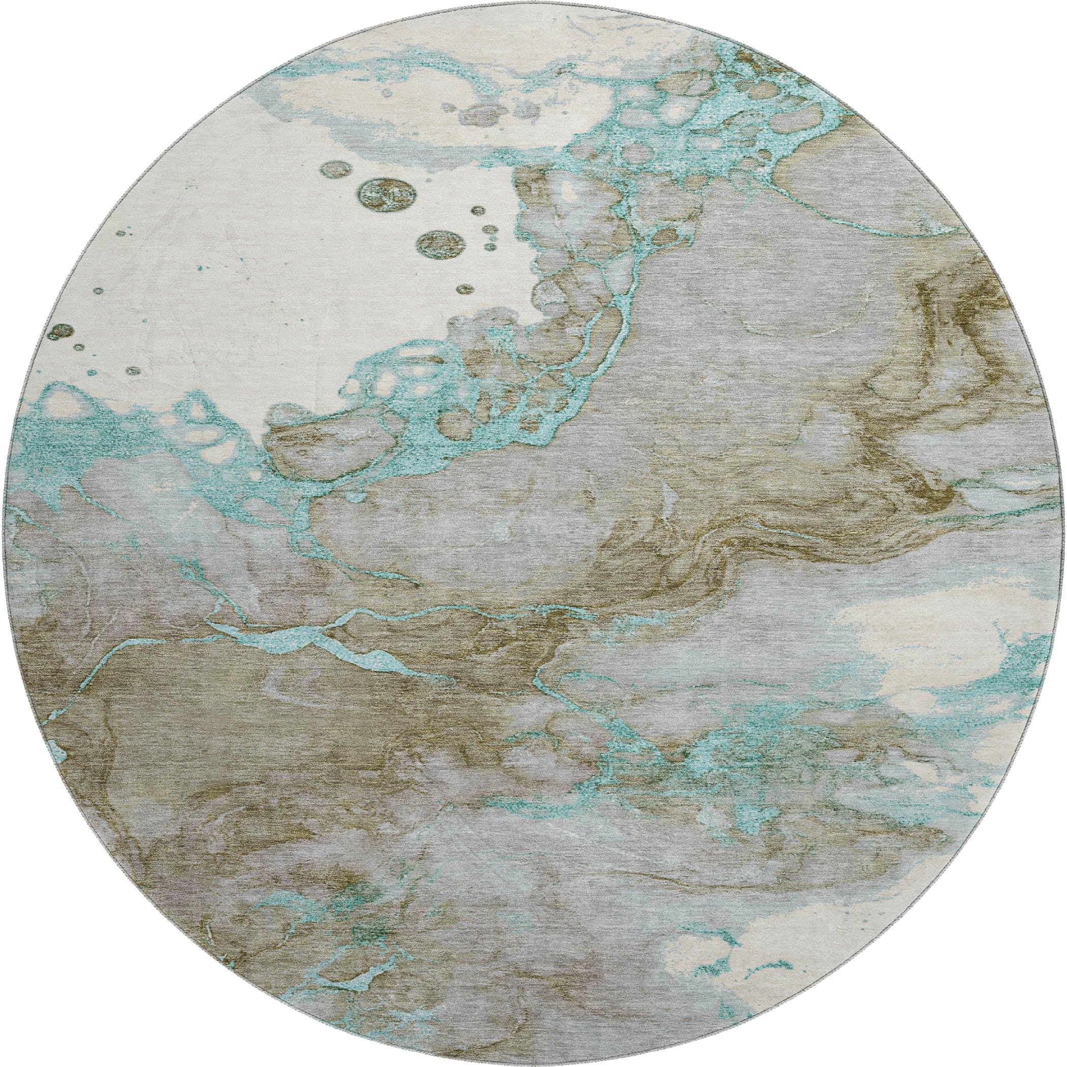 Porto Machine Washable Transitional Teal Rug 8' x 8' #shape_Round