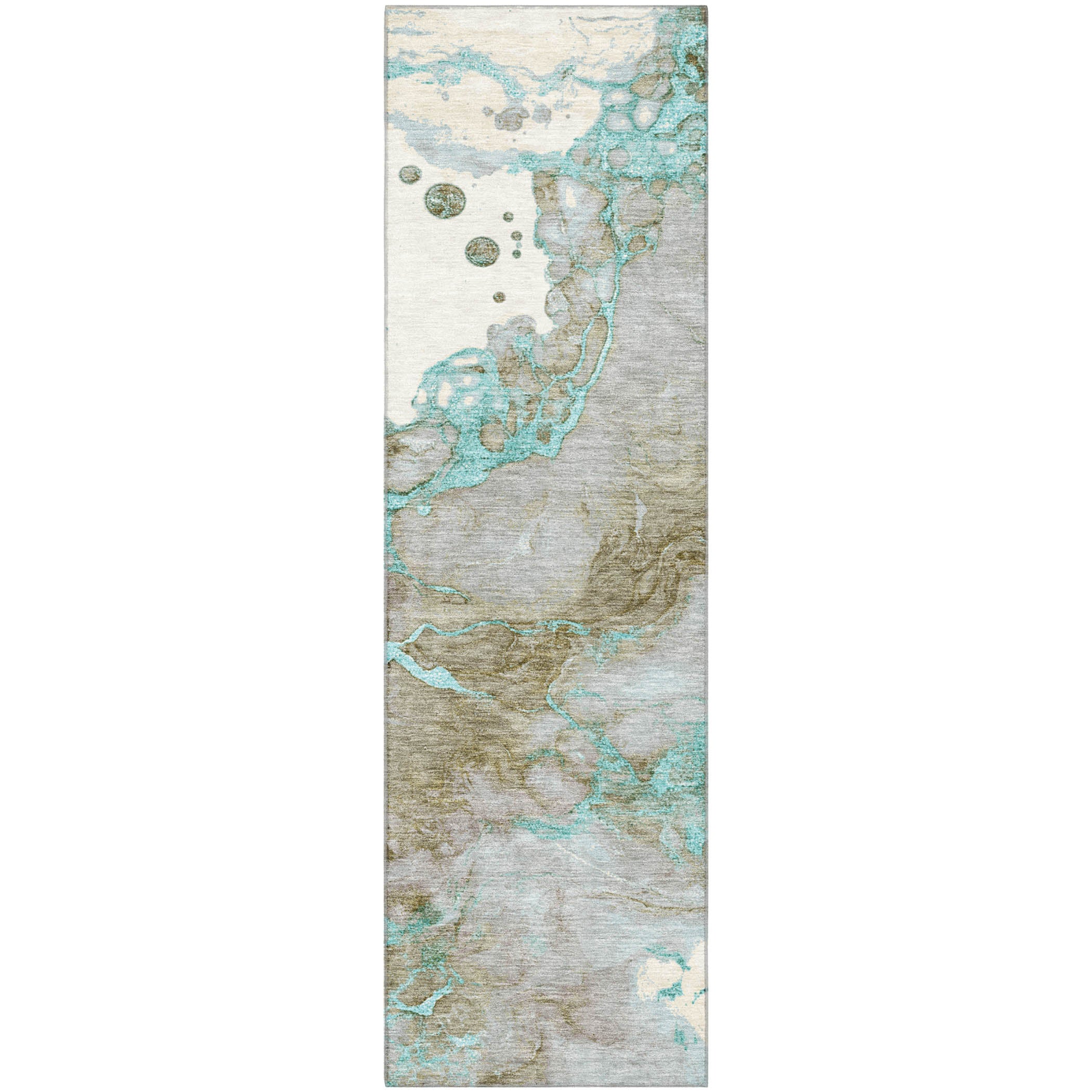 Porto Machine Washable Transitional Teal Rug 2'3" x 7'6" #shape_Runner