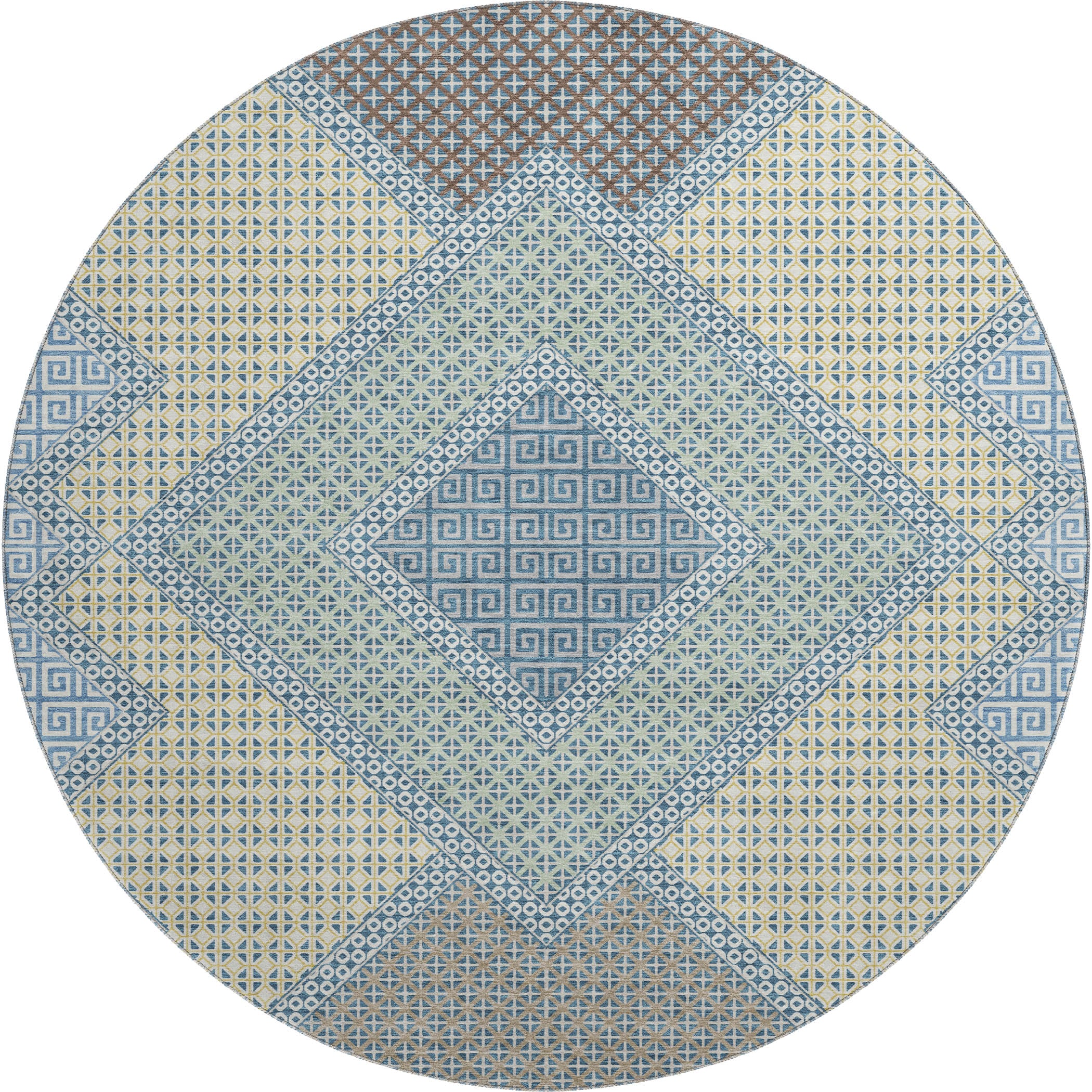 Sintra Machine Washable Transitional Denim Blue Rug 8' x 8' #shape_Round