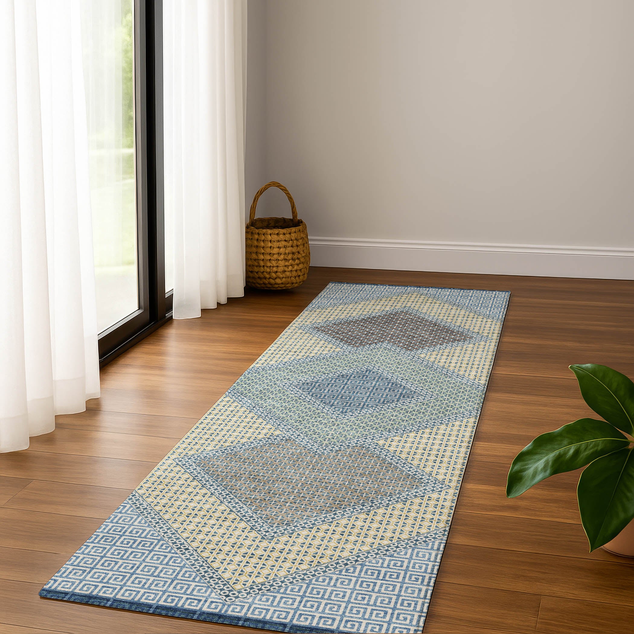 Sintra Machine Washable Transitional Denim Blue Rug 2'3" x 7'6" #shape_Runner