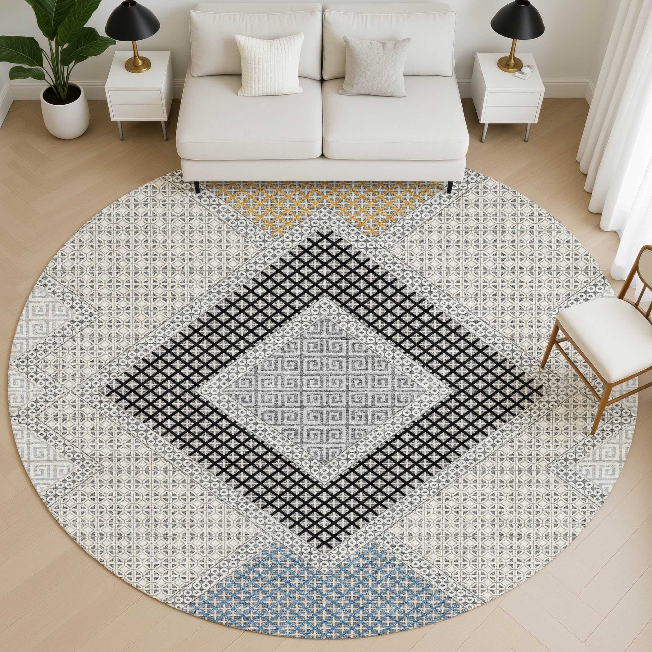Sintra Machine Washable Transitional Gray Rug 8' x 8' #shape_Round