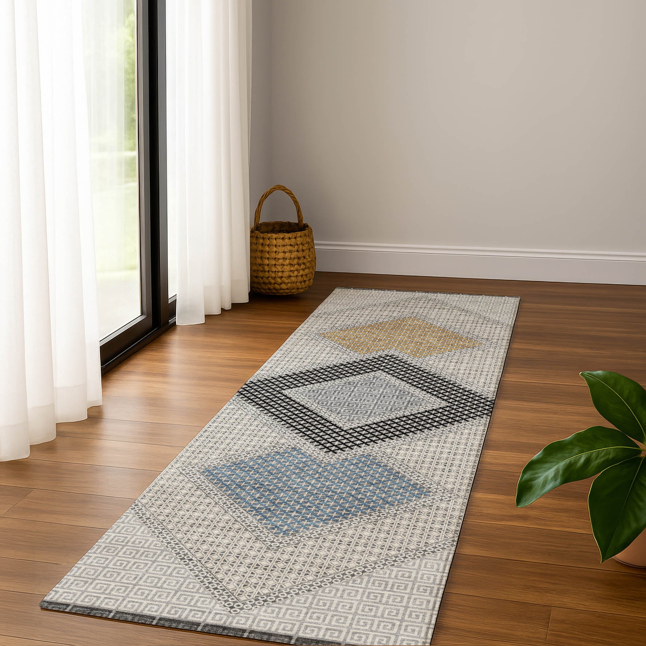 Sintra Machine Washable Transitional Gray Rug 2'3" x 7'6" #shape_Runner