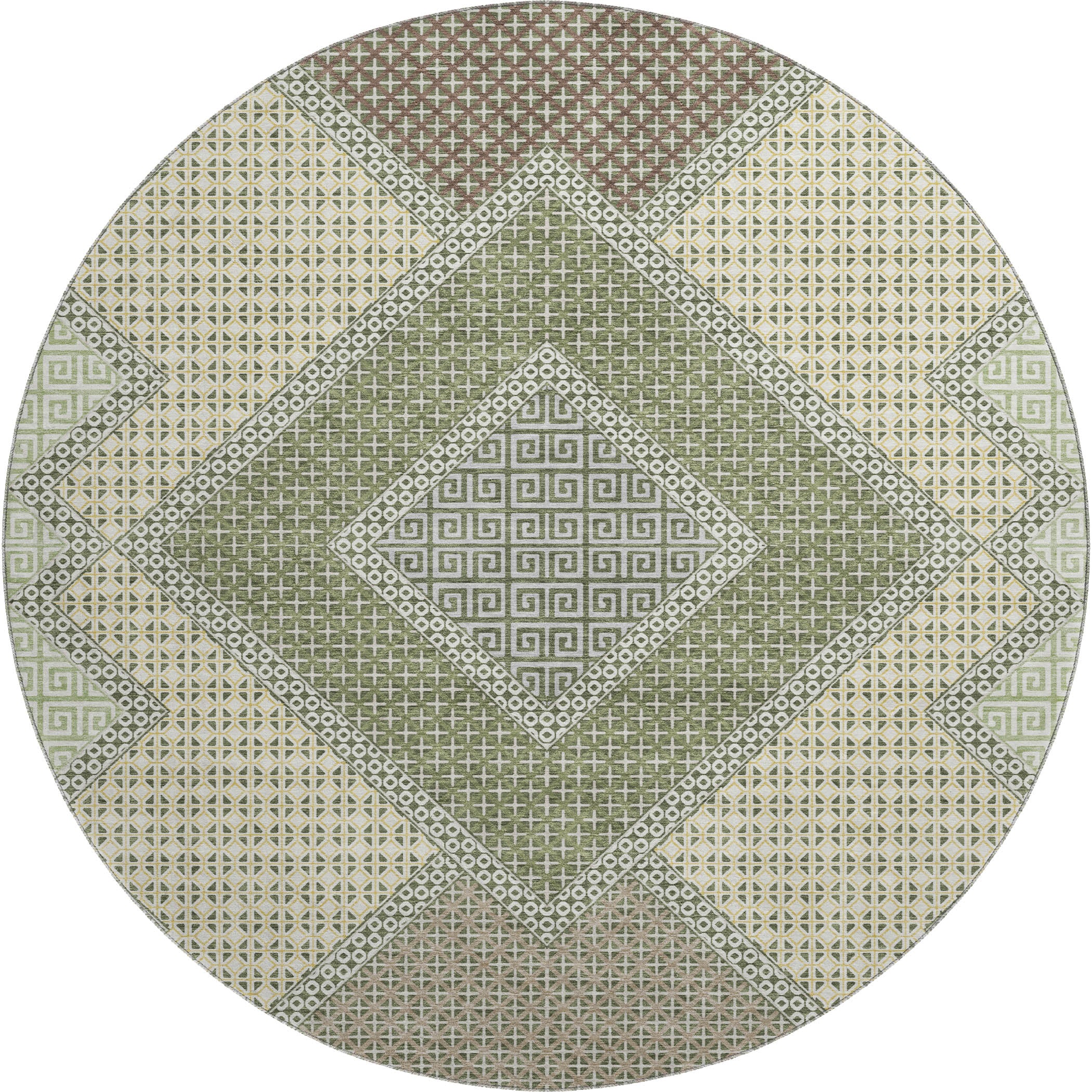 Sintra Machine Washable Transitional Green Rug 8' x 8' #shape_Round