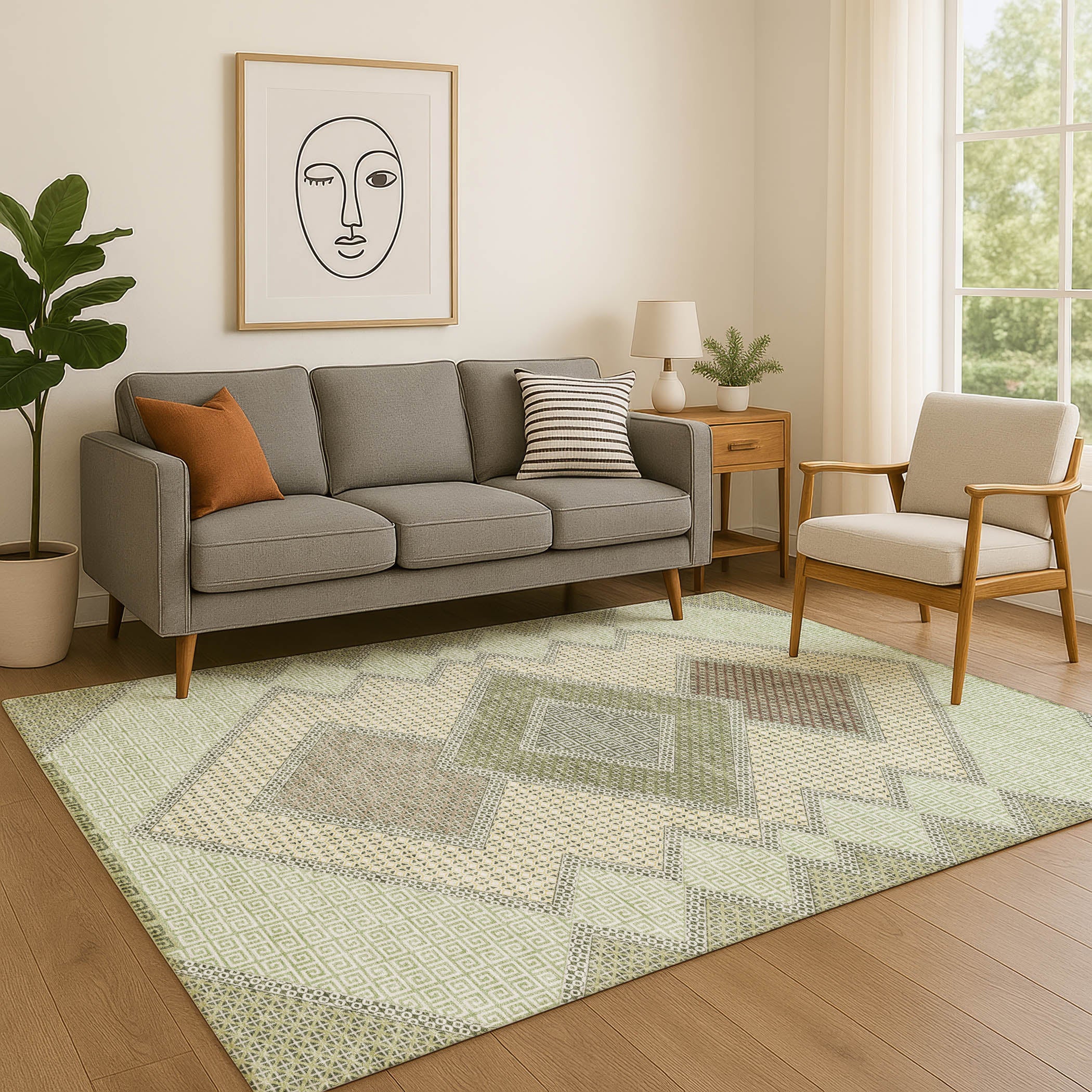 Sintra Machine Washable Transitional Green Rug 2'6" x 3'10" #shape_Rectangle