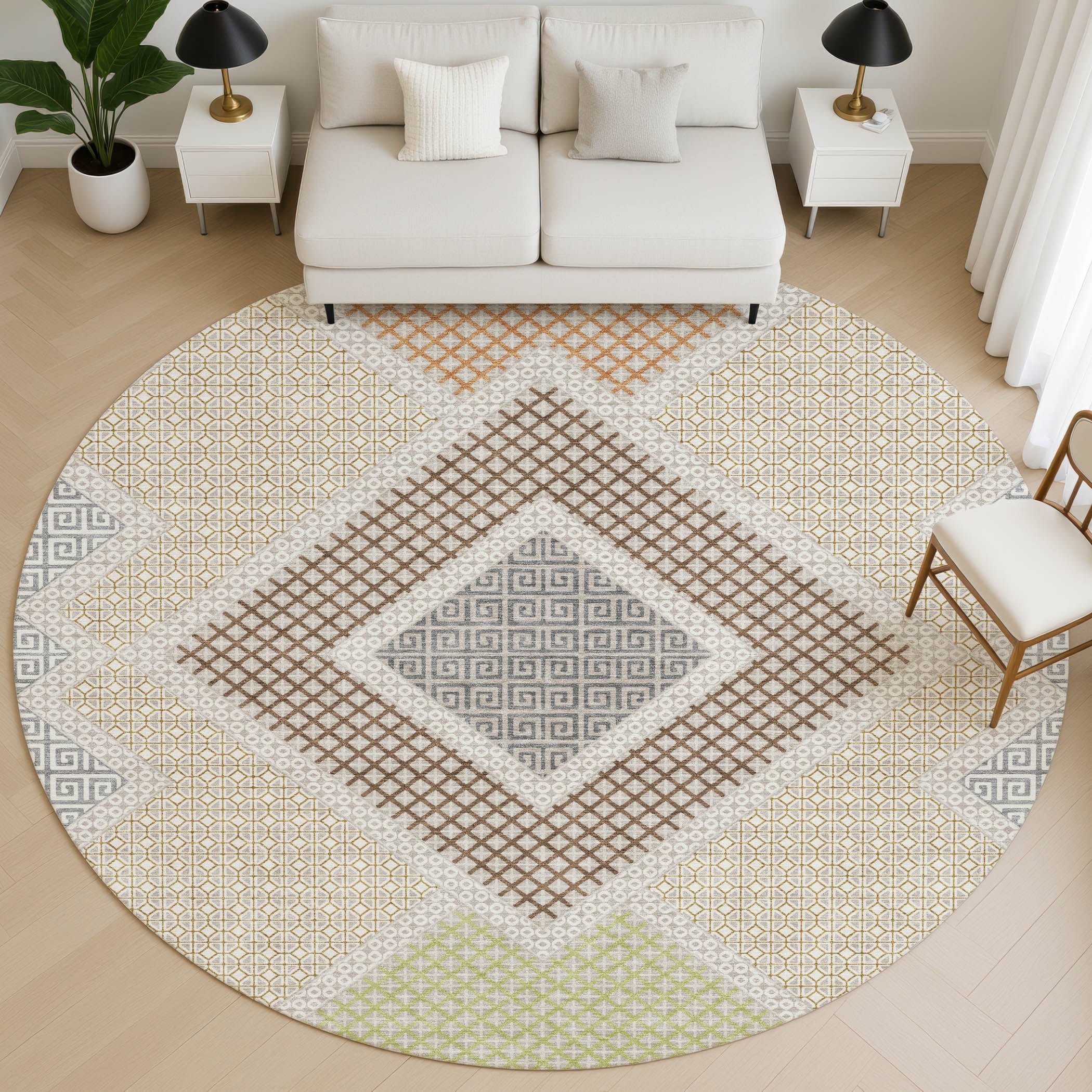 Sintra Machine Washable Transitional Pewter Gray Rug 8' x 8' #shape_Round