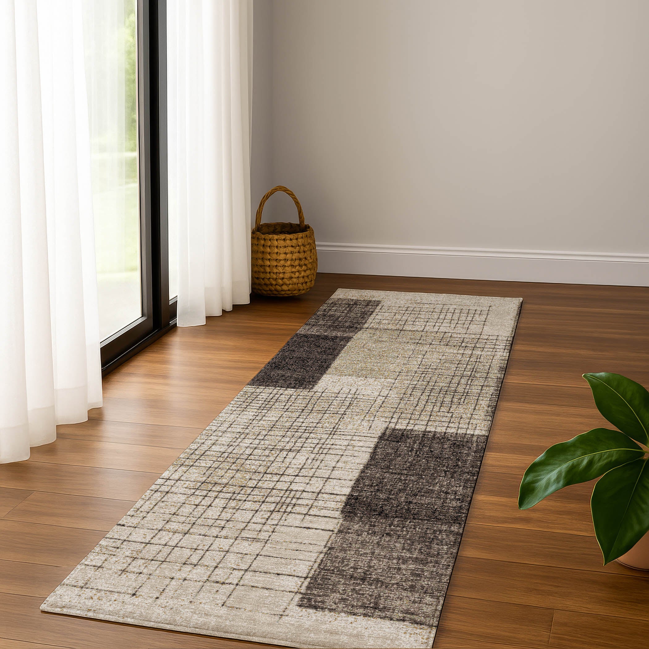 Bern Machine Washable Transitional Brown Rug 2'3" x 7'6" #shape_Runner