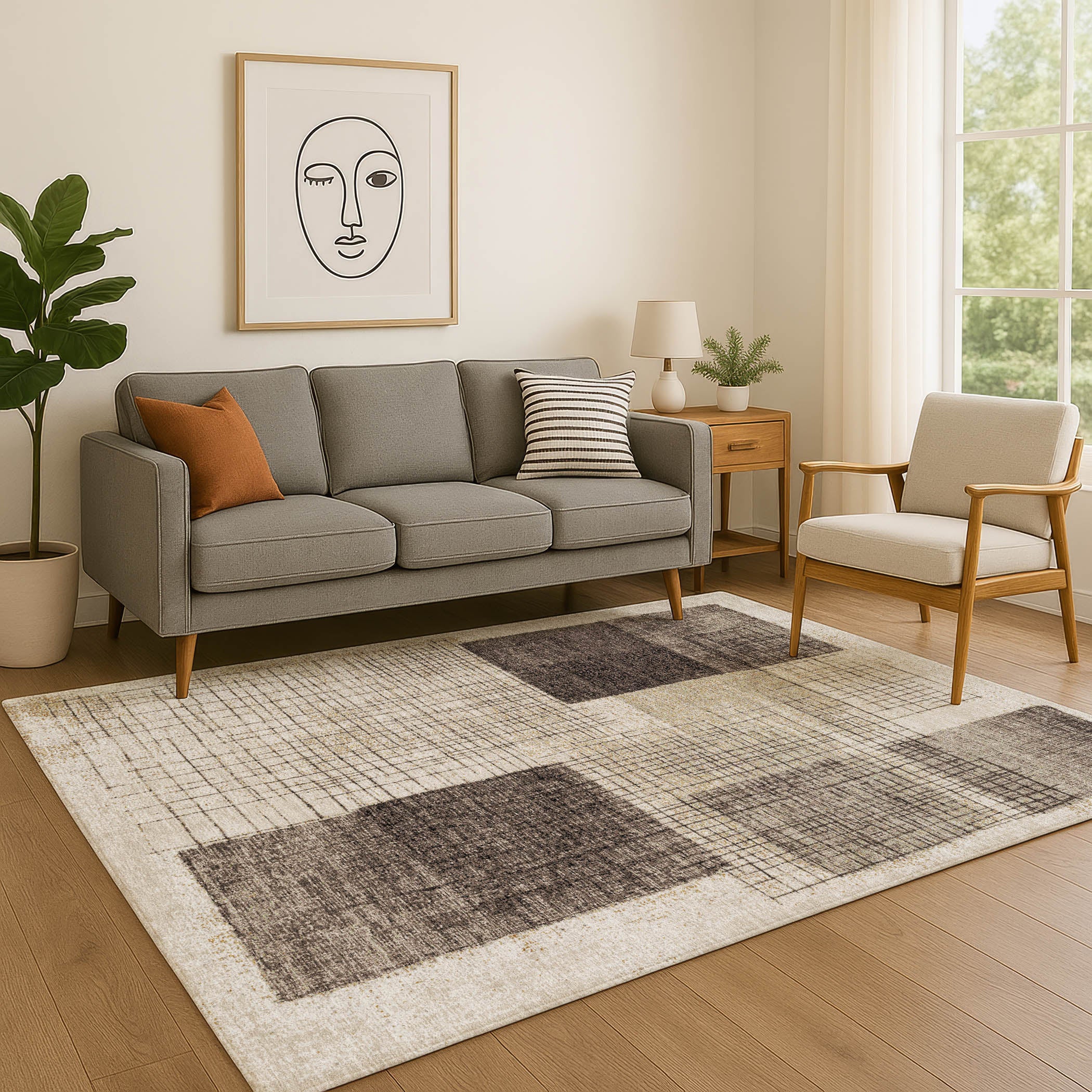 Bern Machine Washable Transitional Brown Rug 2'6" x 3'10" #shape_Rectangle