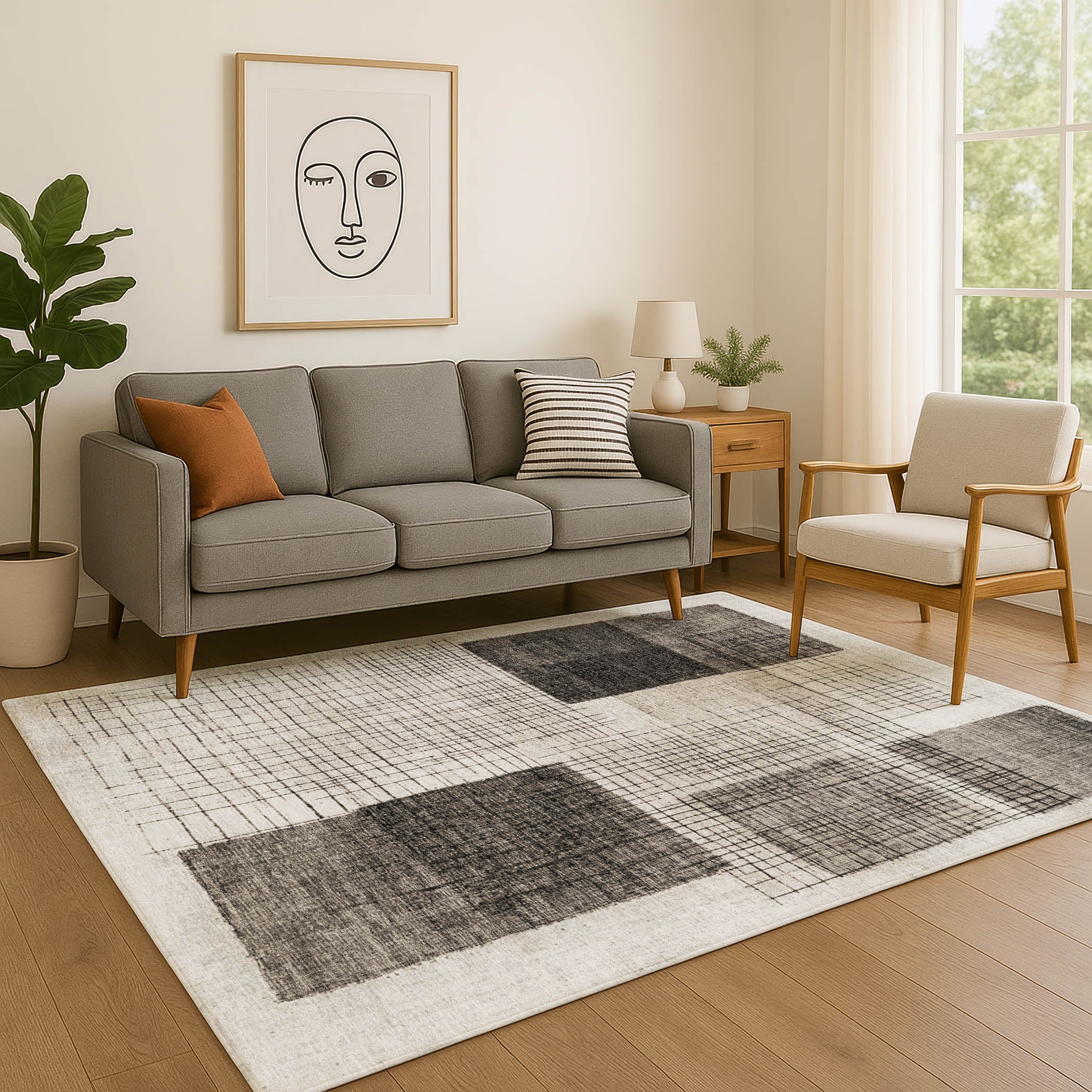 Bern Machine Washable Transitional Ivory Rug 2'6" x 3'10" #shape_Rectangle