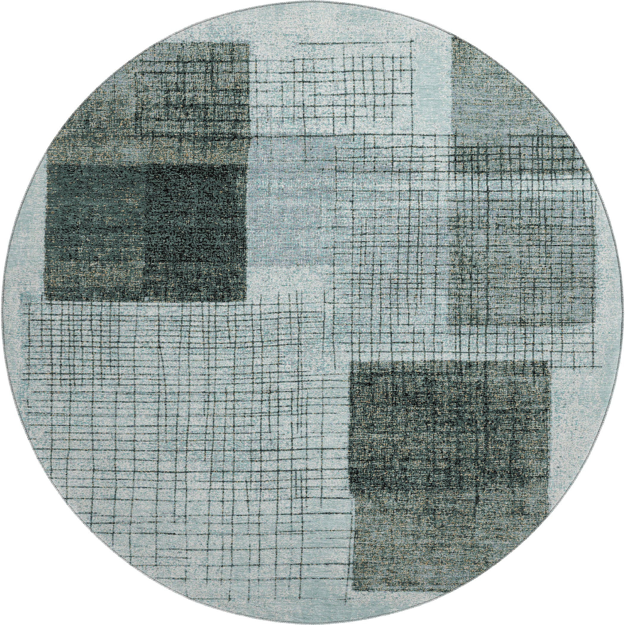 Bern Machine Washable Transitional Teal Rug 8' x 8' #shape_Round