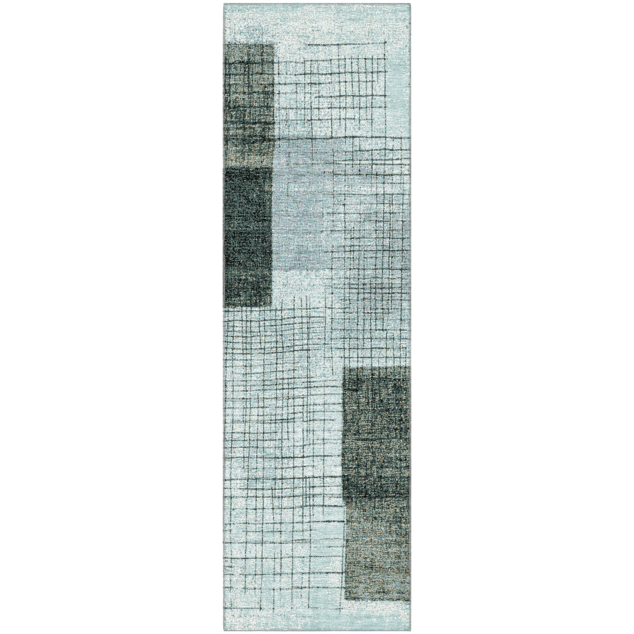 Bern Machine Washable Transitional Teal Rug 2'3" x 7'6" #shape_Runner