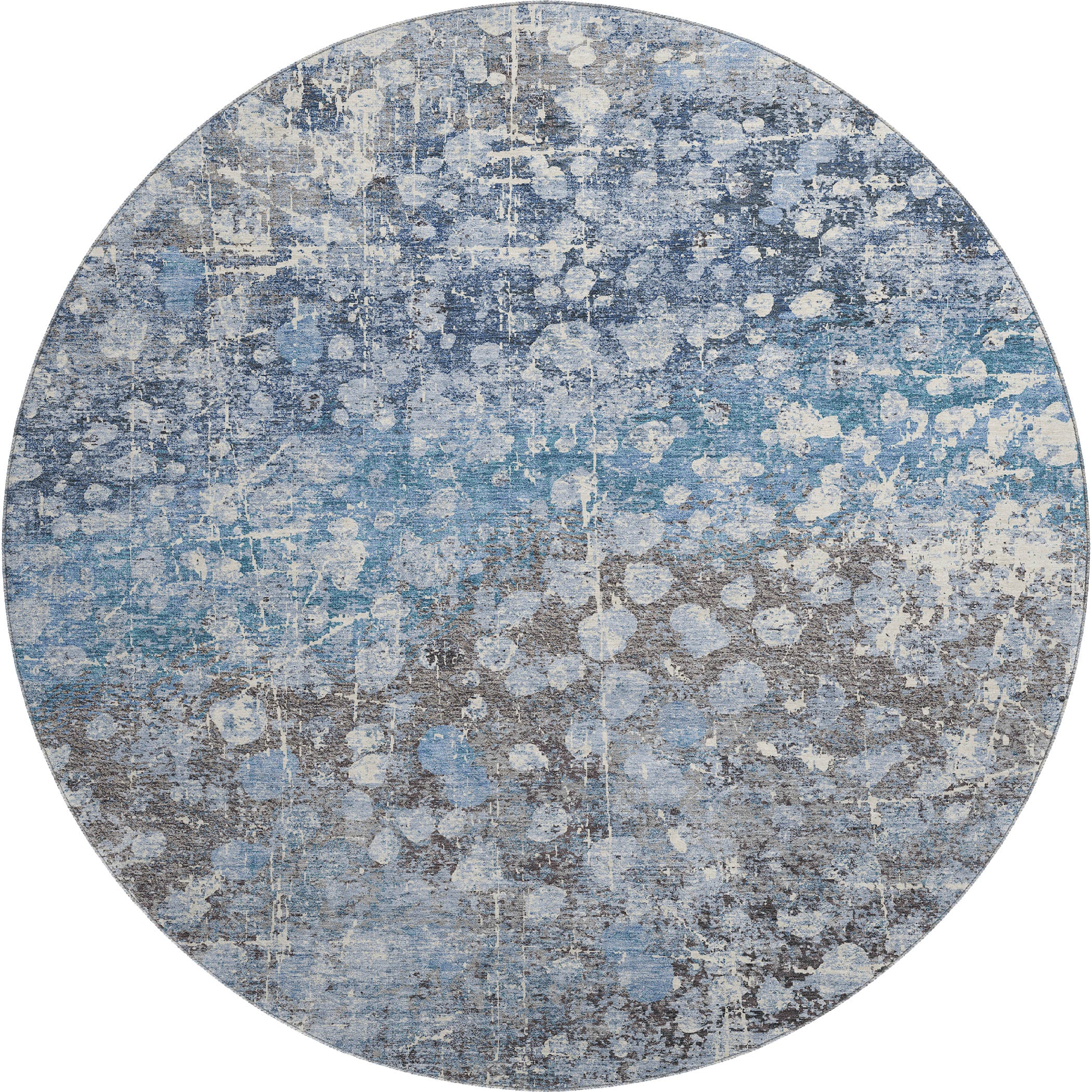 Bangkok Machine Washable Transitional Blue Rug 8' x 8' #shape_Round