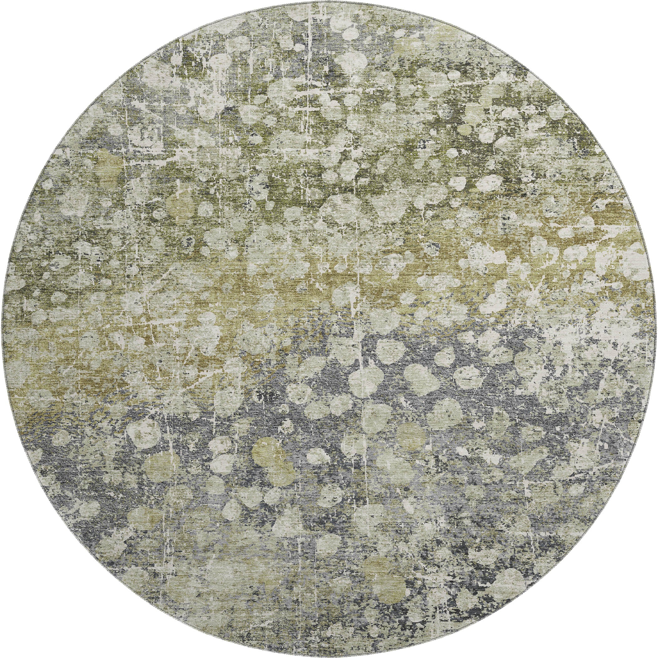 Bangkok Machine Washable Transitional Olive Green Rug 8' x 8' #shape_Round