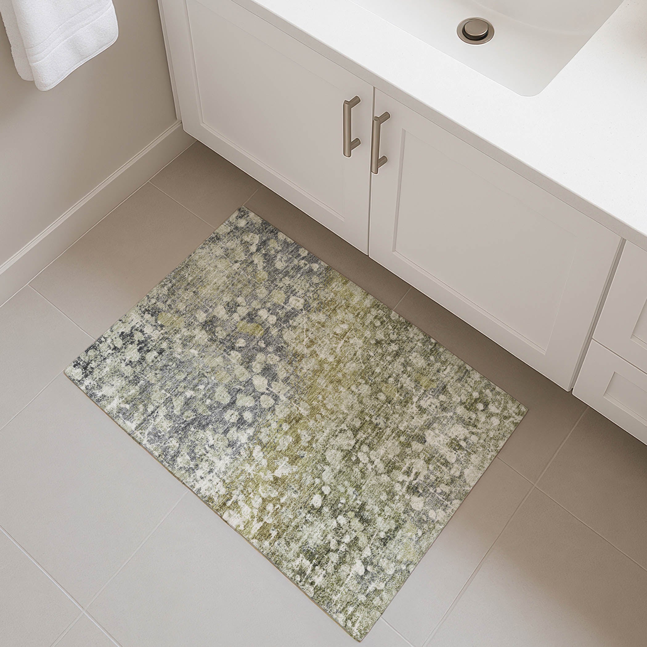 Bangkok Machine Washable Transitional Olive Green Rug 1'8" x 2'6" #shape_Rectangle