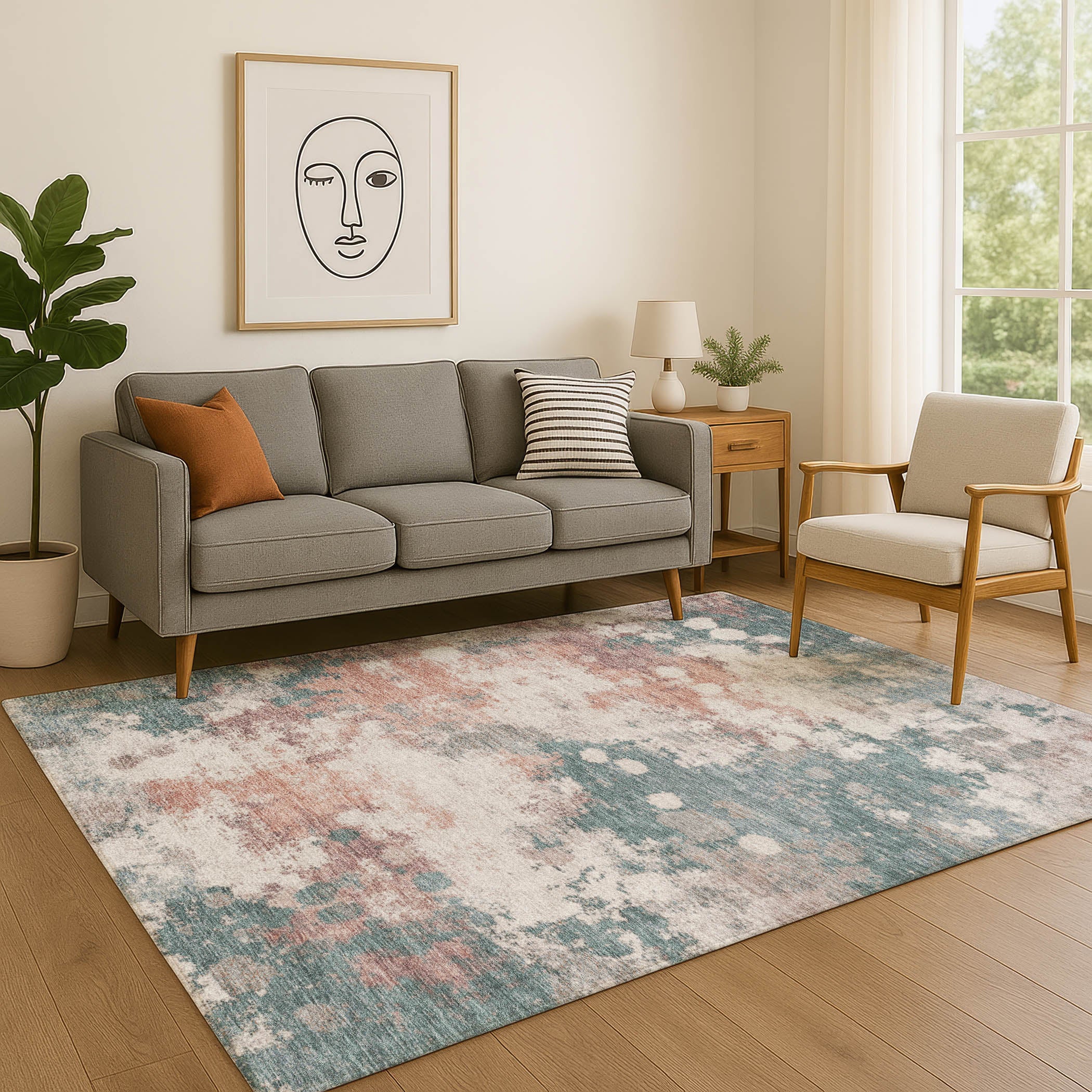 Porto Machine Washable Transitional Coral Orange Rug 2'6" x 3'10" #shape_Rectangle