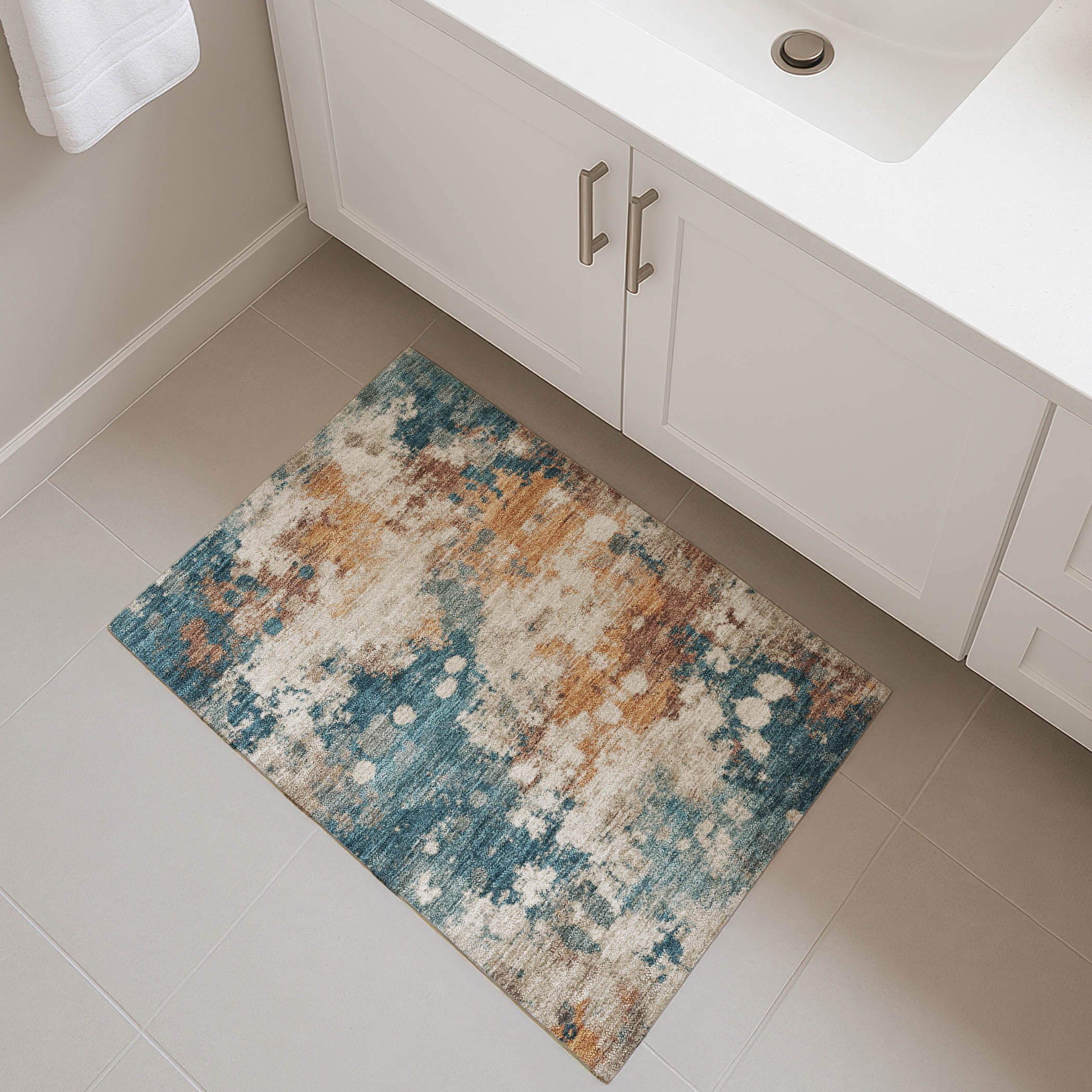 Porto Machine Washable Transitional Teal Rug 1'8" x 2'6" #shape_Rectangle