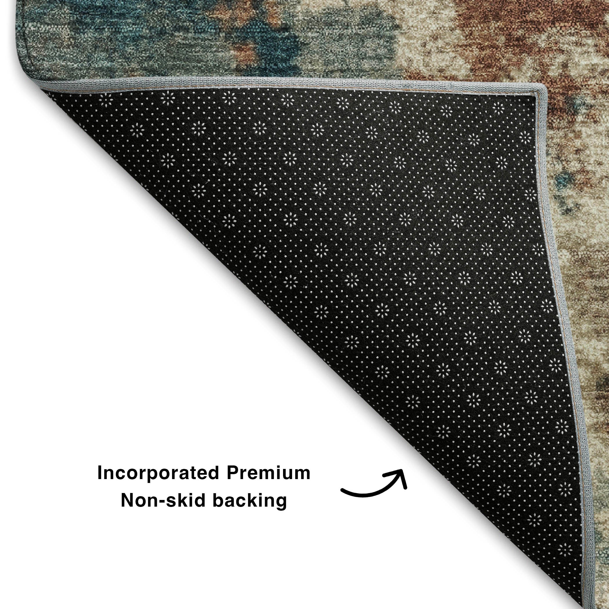 Porto Machine Washable Transitional Teal Rug 1'8" x 2'6" #shape_Rectangle