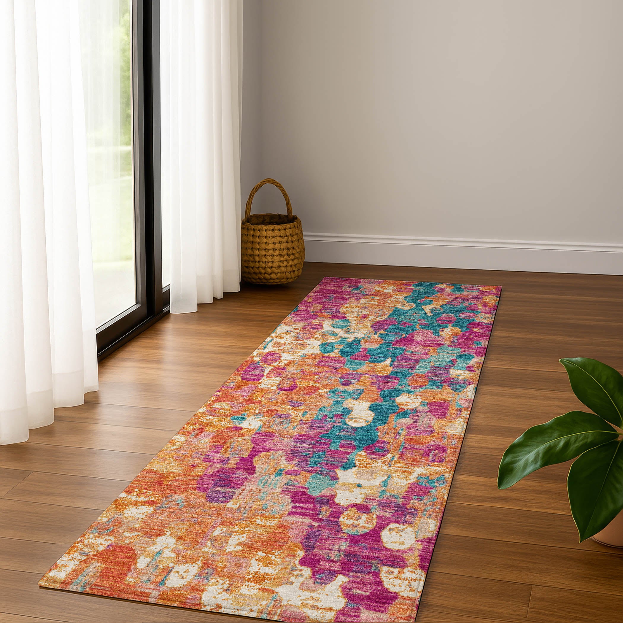 Seoul Machine Washable Transitional Blush Pink Rug 2'3" x 7'6" #shape_Runner