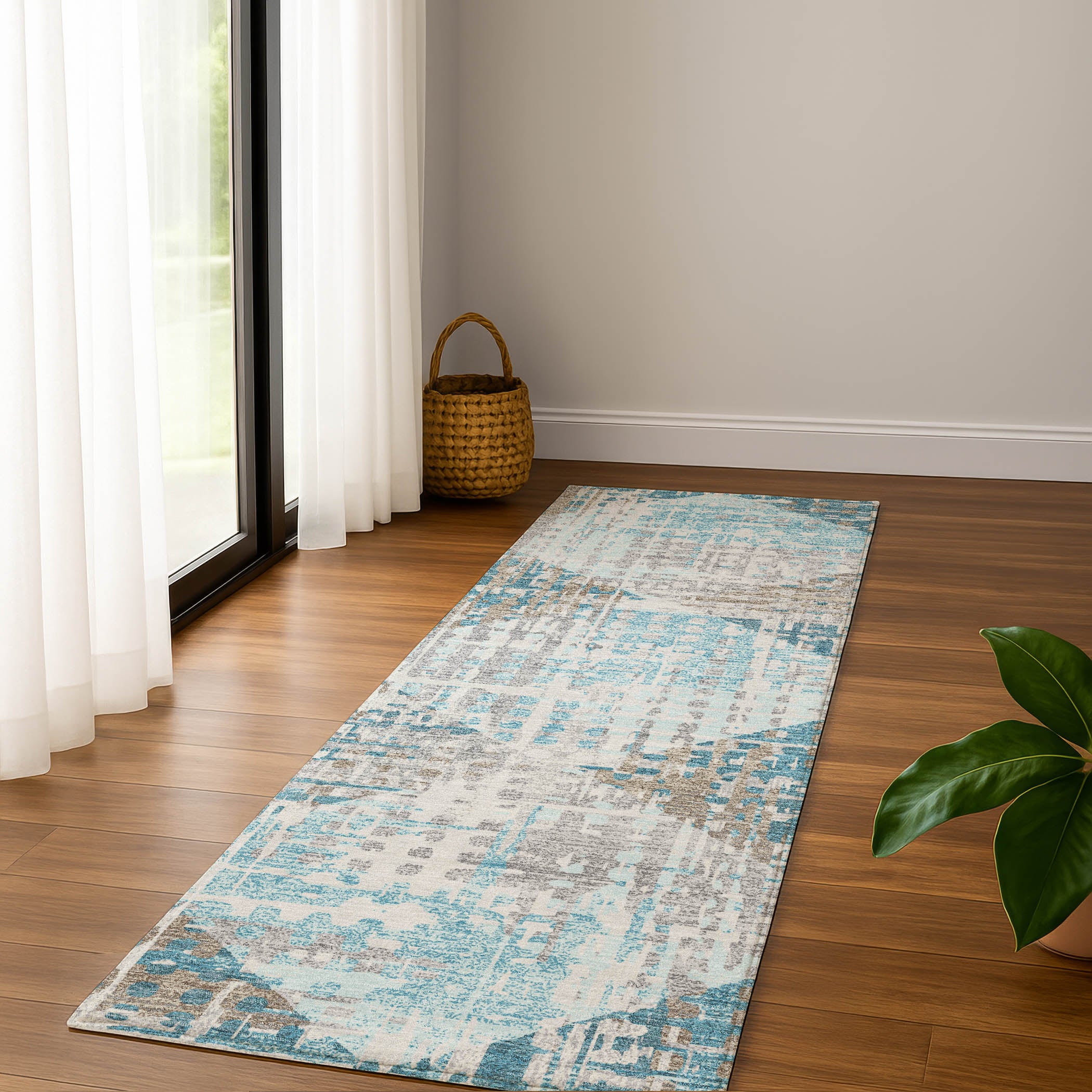 Jaipur Machine Washable Transitional Teal Rug 2'3" x 7'6" #shape_Runner