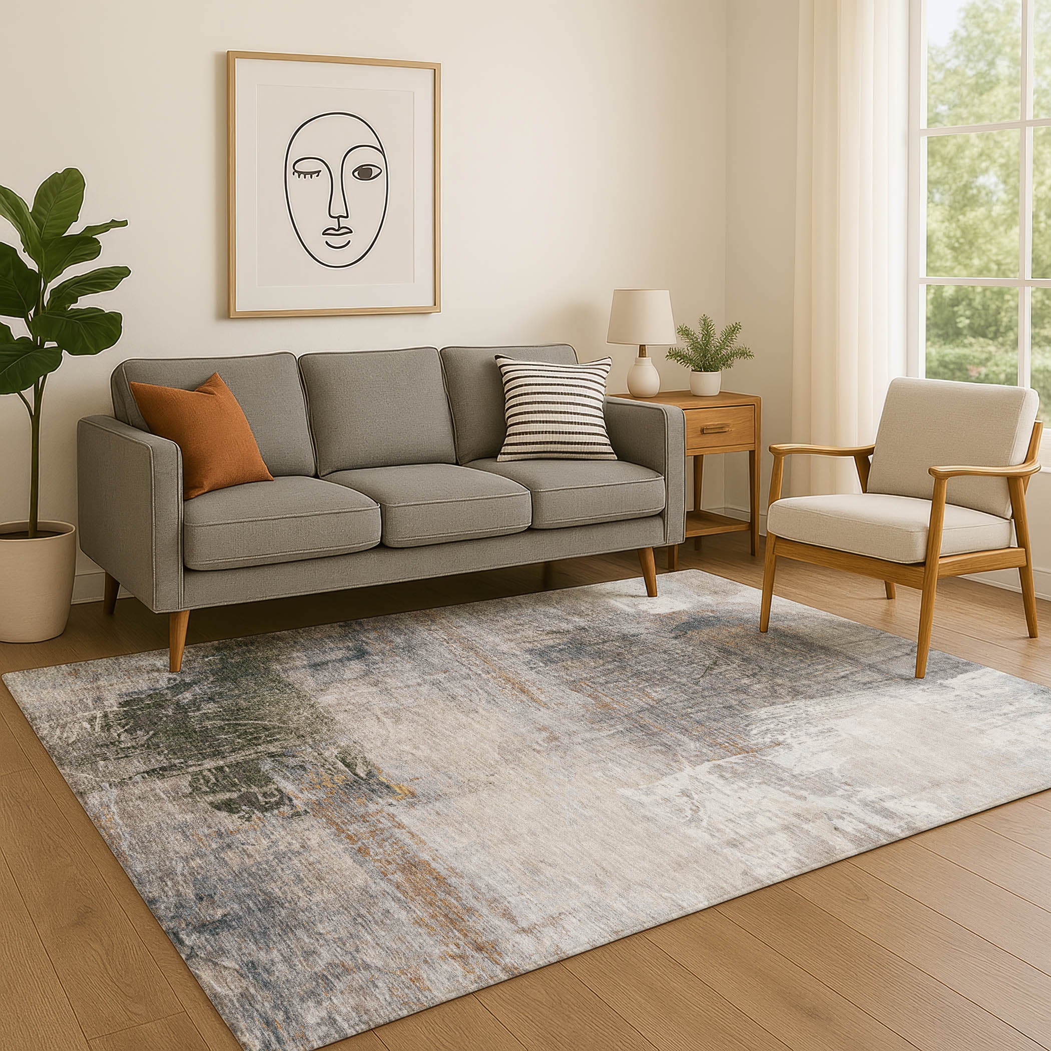 Luang Prabang Machine Washable Transitional Putty Ivory Rug 2'6" x 3'10" #shape_Rectangle