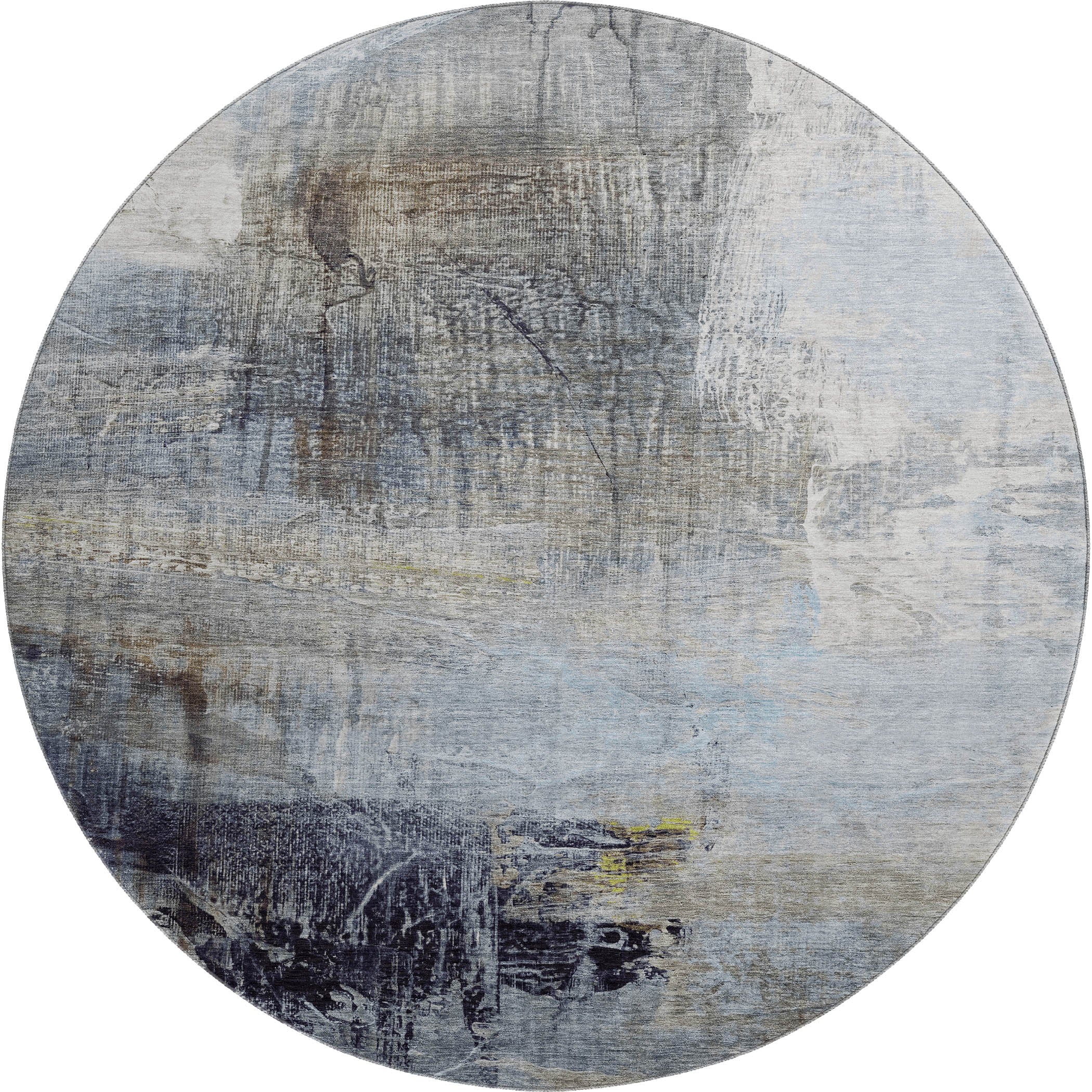 Luang Prabang Machine Washable Transitional Sky Blue Rug 8' x 8' #shape_Round
