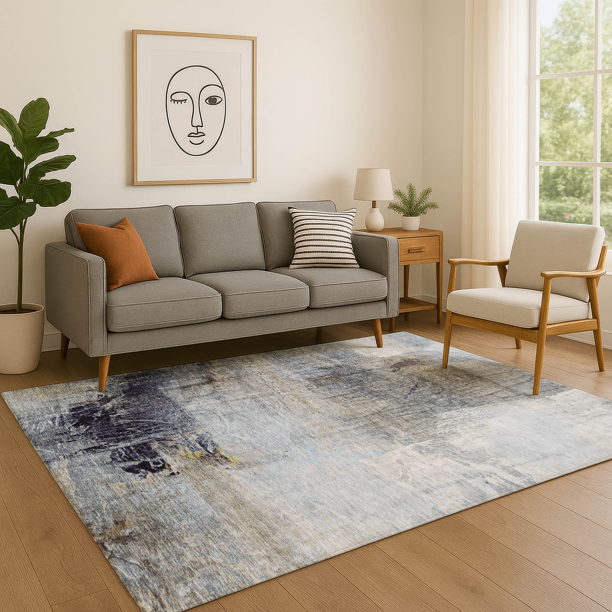 Luang Prabang Machine Washable Transitional Sky Blue Rug 2'6" x 3'10" #shape_Rectangle