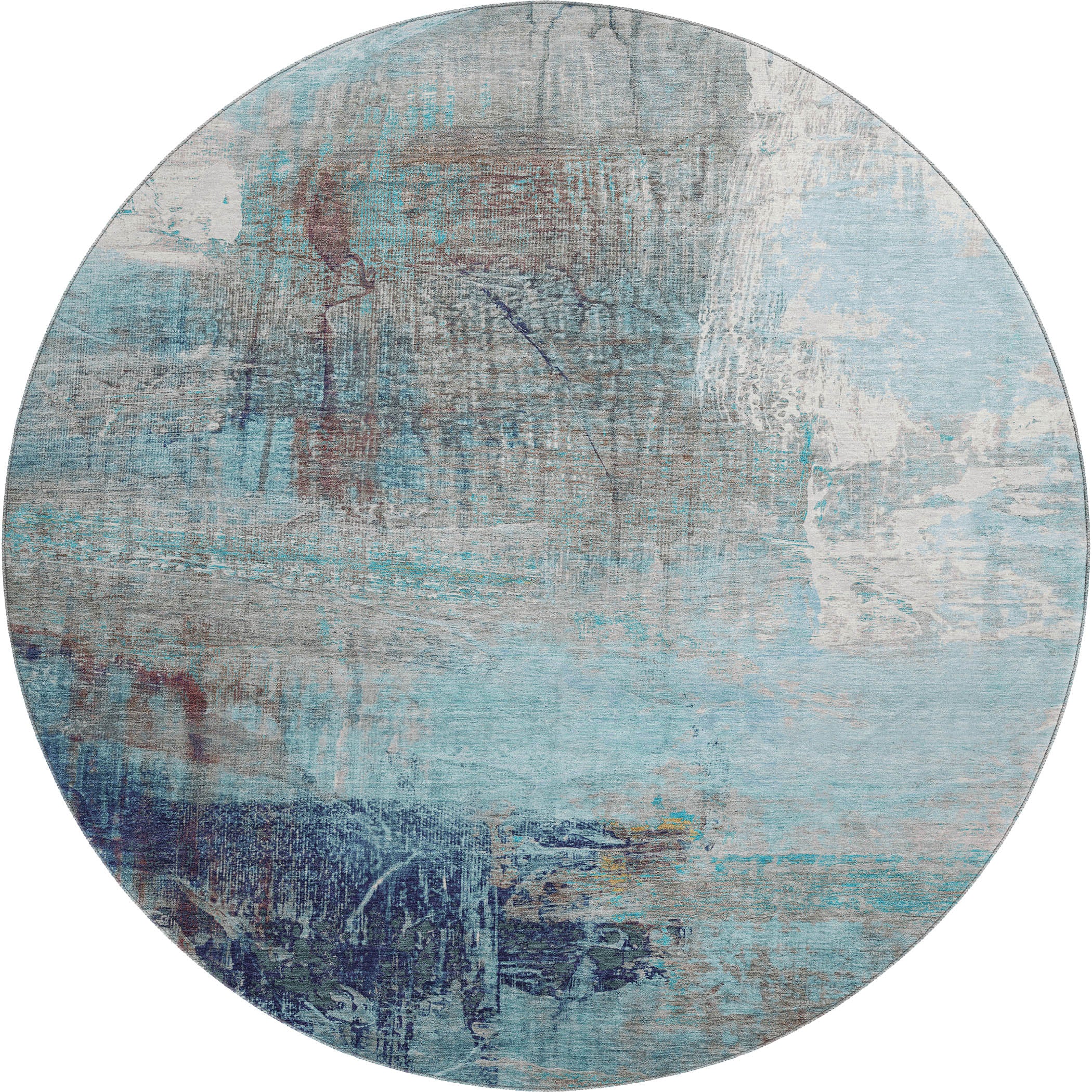 Luang Prabang Machine Washable Transitional Teal Rug 8' x 8' #shape_Round