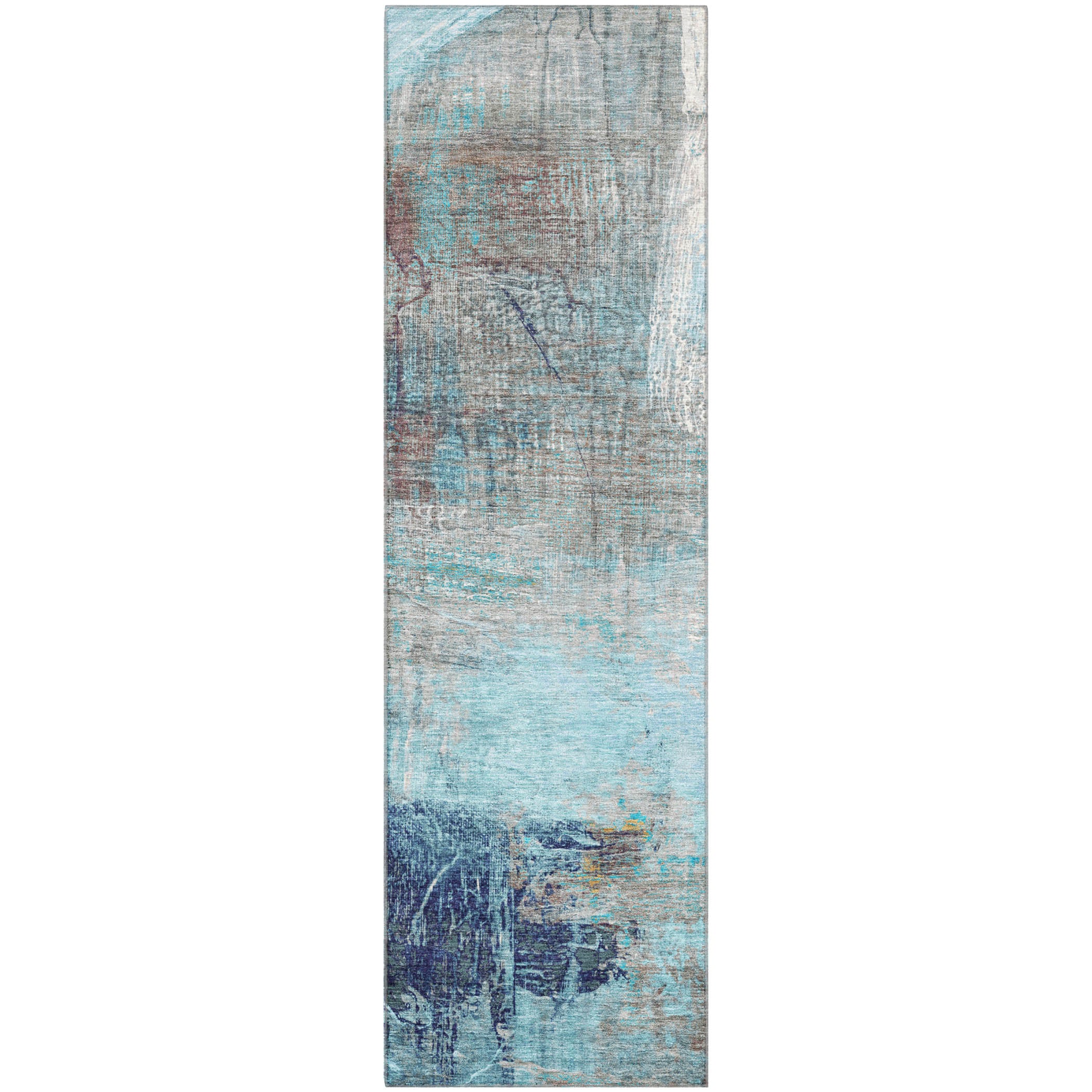 Luang Prabang Machine Washable Transitional Teal Rug 2'3" x 7'6" #shape_Runner
