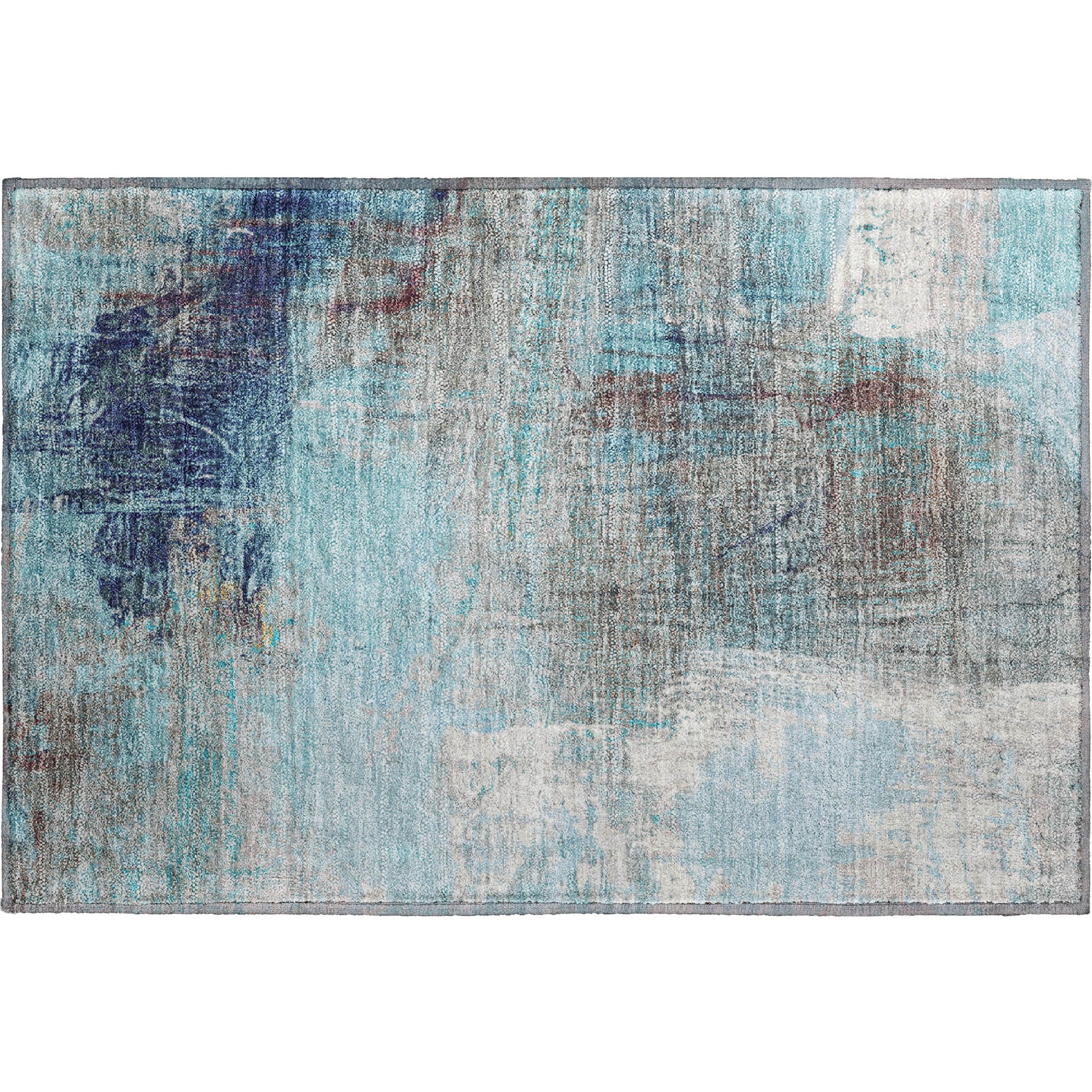 Luang Prabang Machine Washable Transitional Teal Rug 1'8" x 2'6" #shape_Rectangle