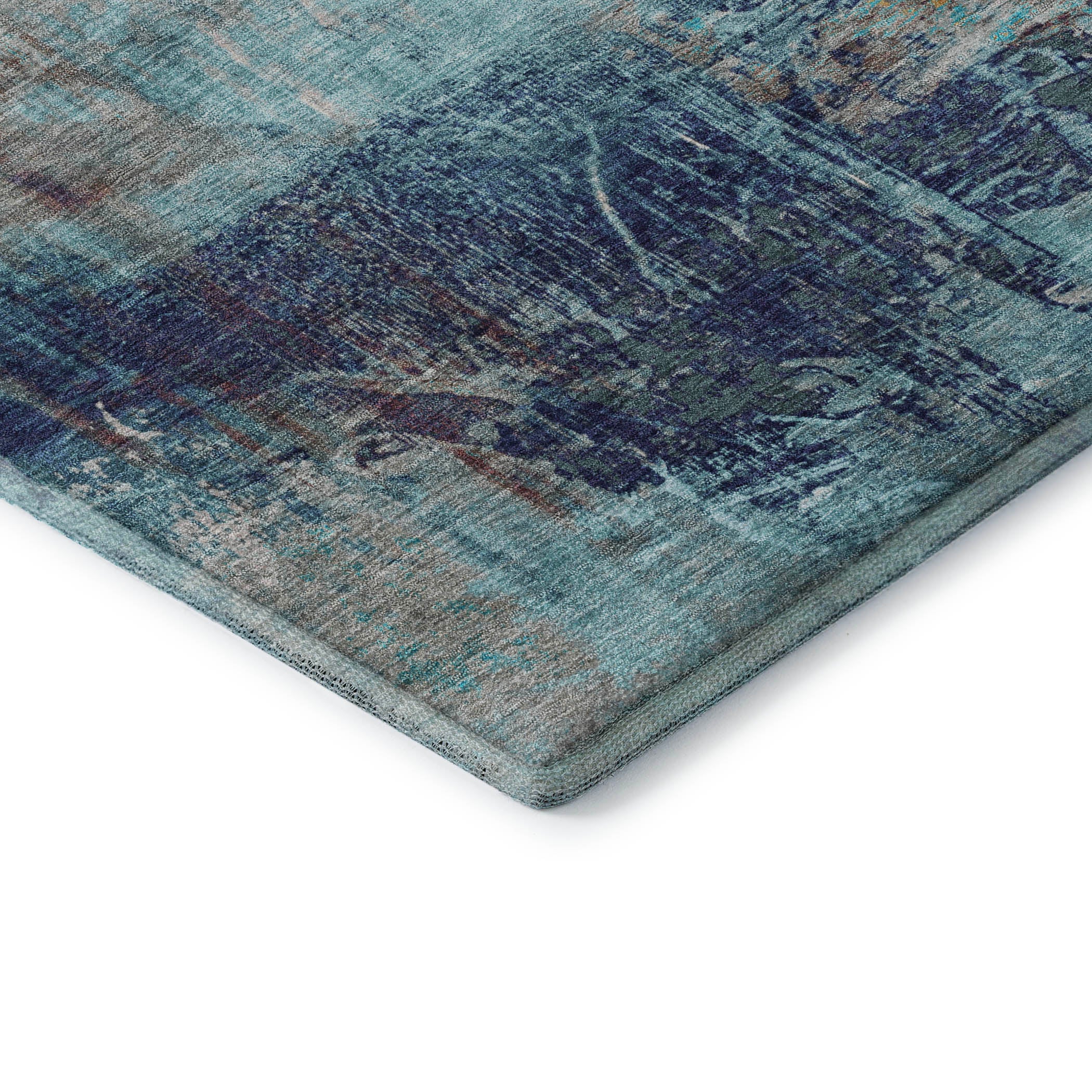 Luang Prabang Machine Washable Transitional Teal Rug 1'8" x 2'6" #shape_Rectangle