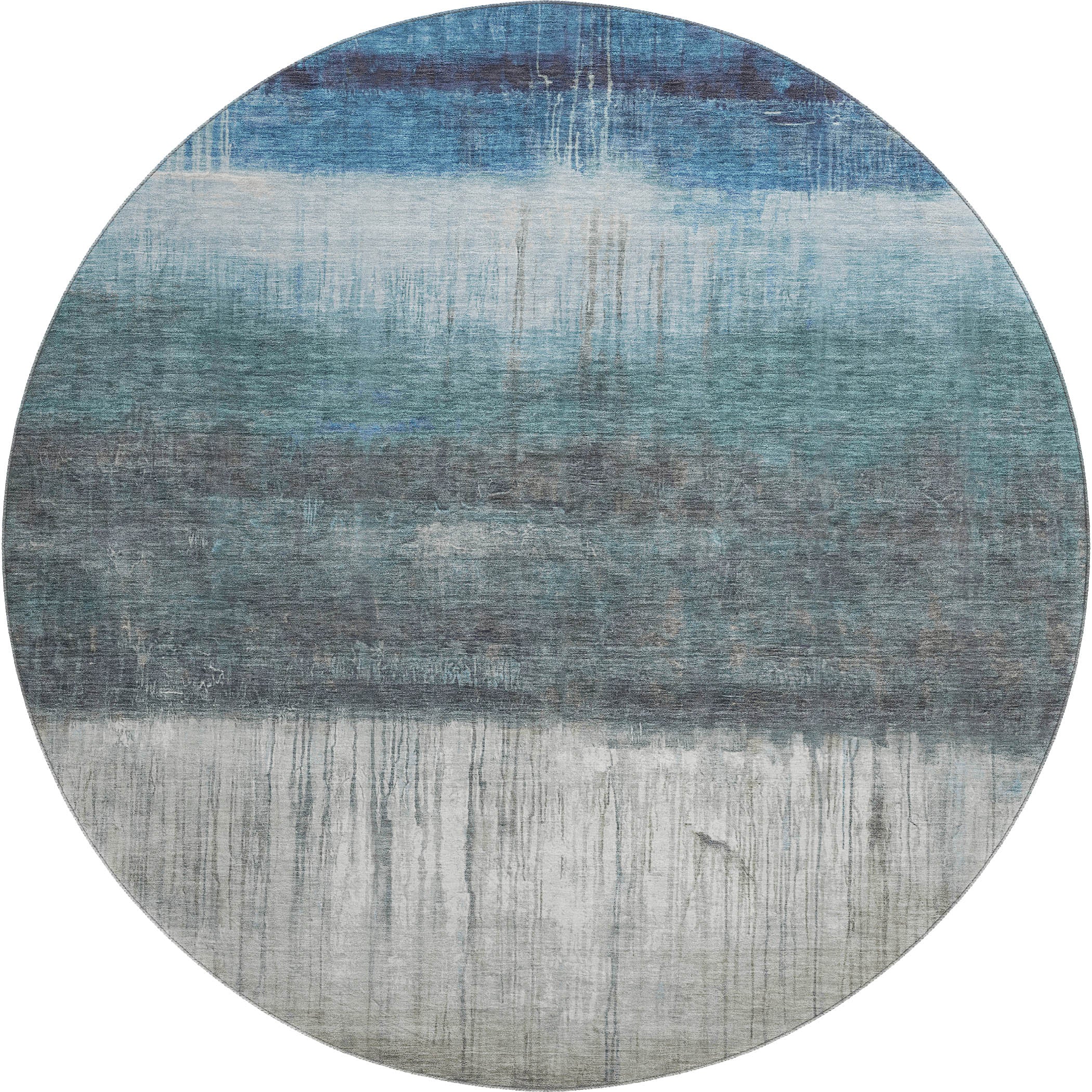 Hoi An Machine Washable Transitional Blue Rug 8' x 8' #shape_Round