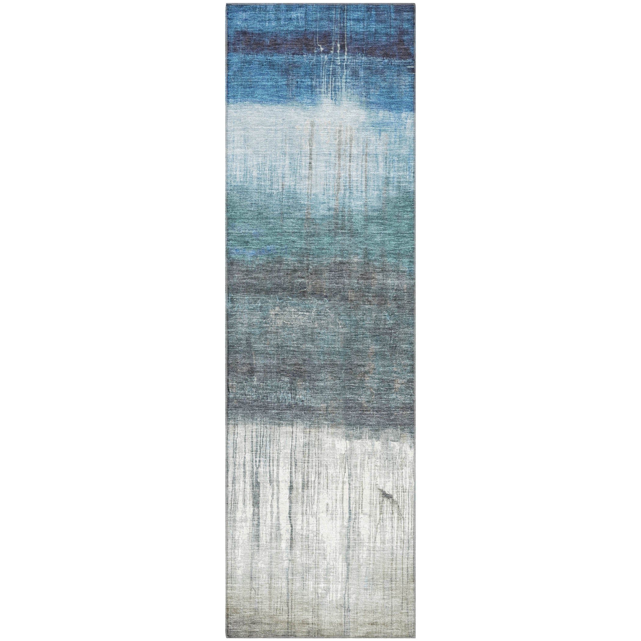 Hoi An Machine Washable Transitional Blue Rug 2'3" x 7'6" #shape_Runner