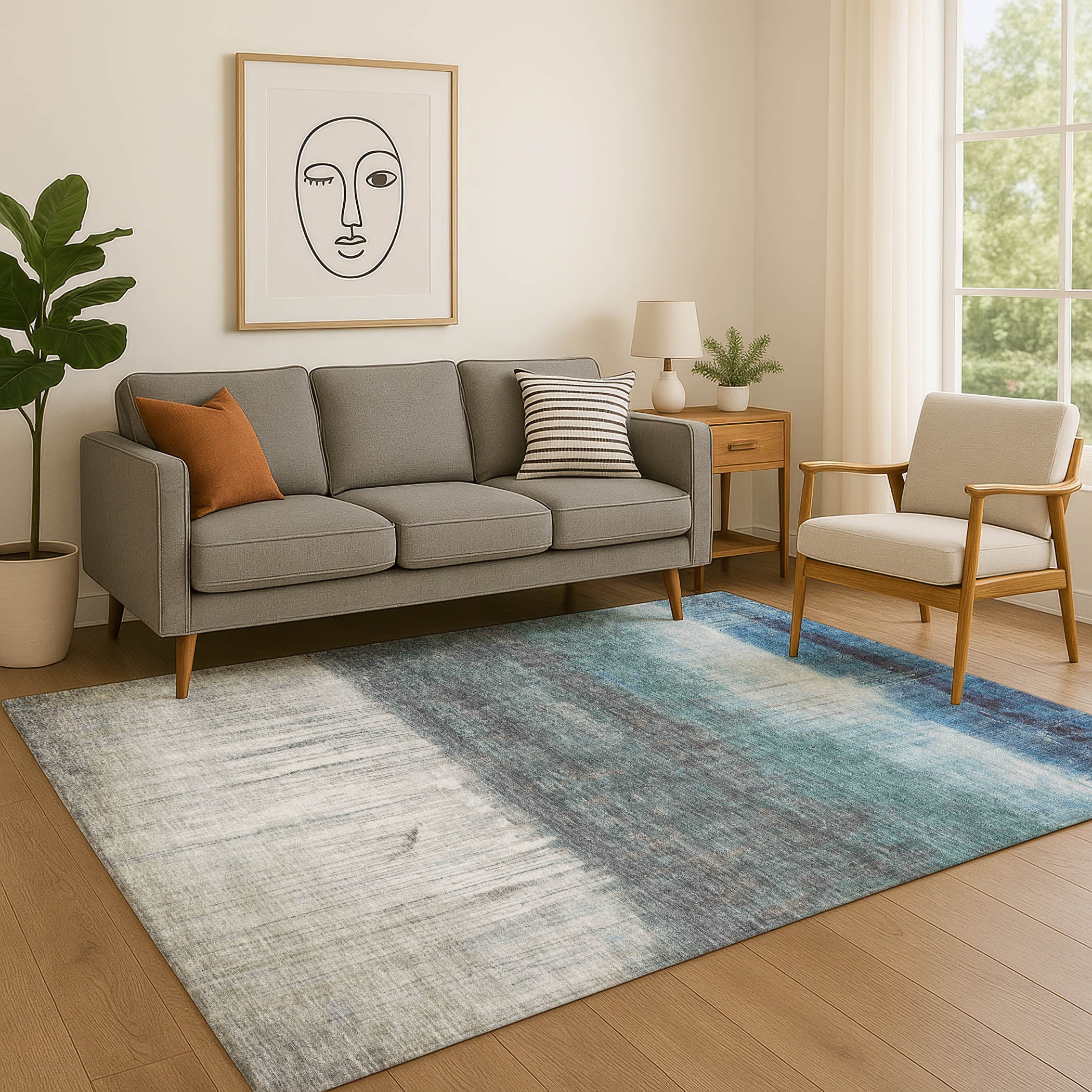Hoi An Machine Washable Transitional Blue Rug 2'6" x 3'10" #shape_Rectangle