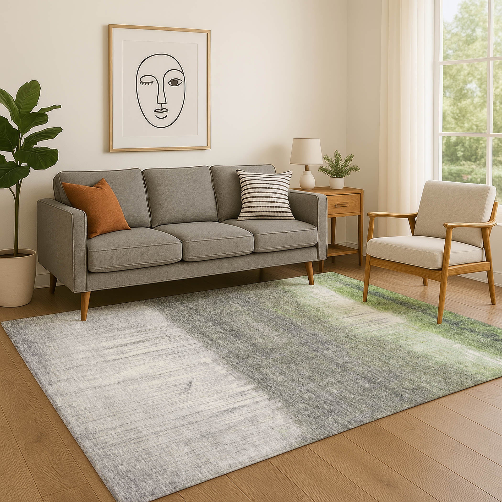 Hoi An Machine Washable Transitional Fern Green Rug 2'6" x 3'10" #shape_Rectangle
