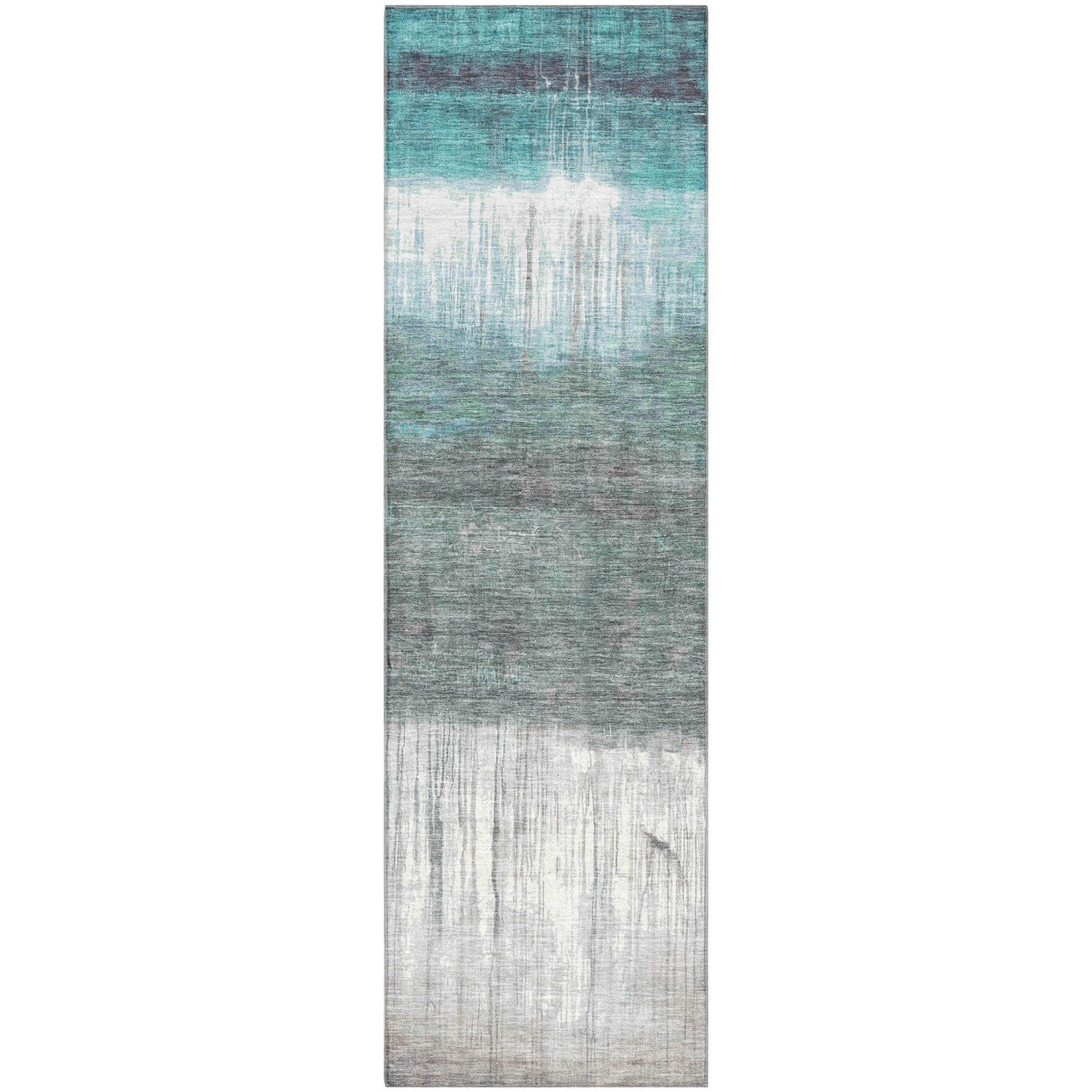 Hoi An Machine Washable Transitional Teal Rug 2'3" x 7'6" #shape_Runner