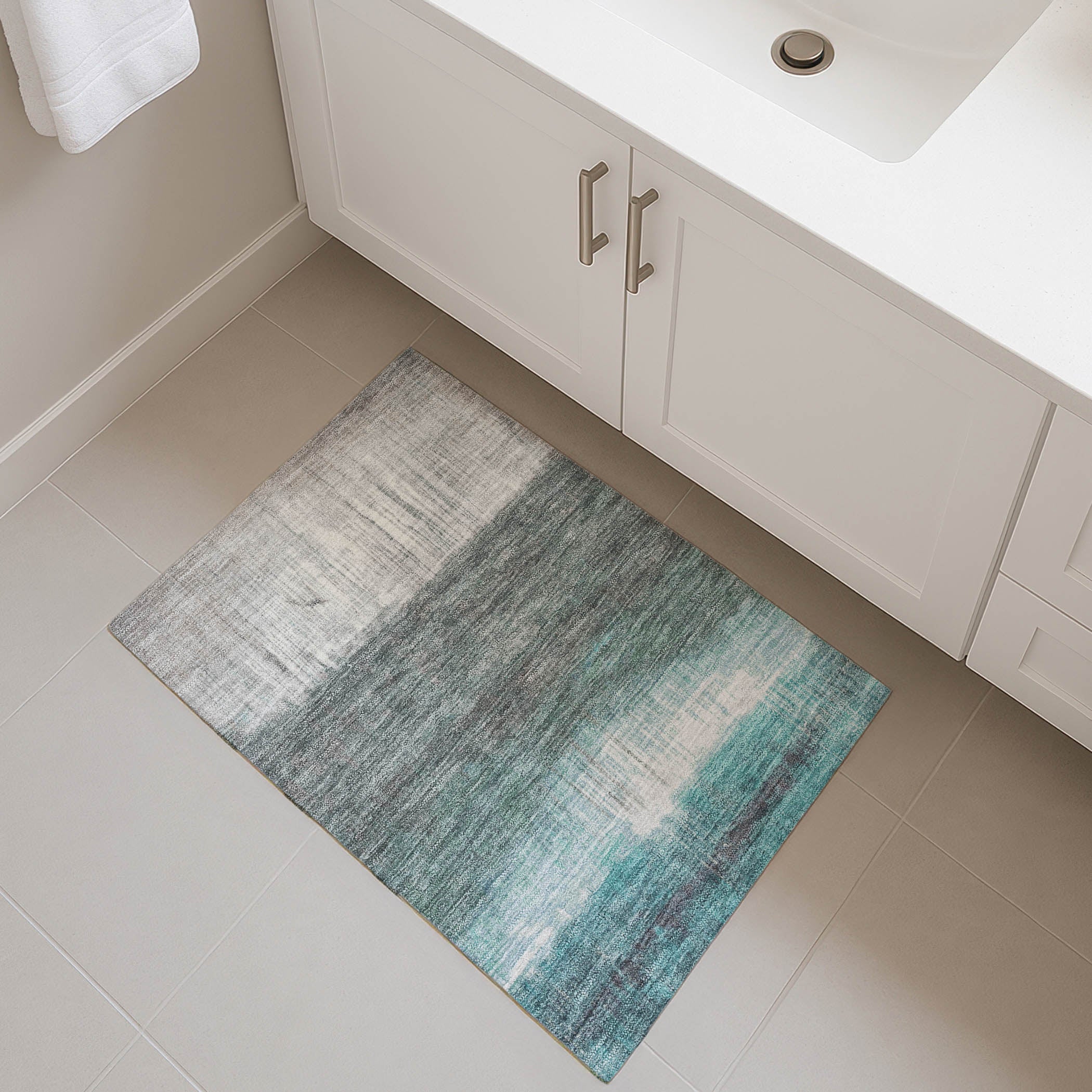 Hoi An Machine Washable Transitional Teal Rug 1'8" x 2'6" #shape_Rectangle