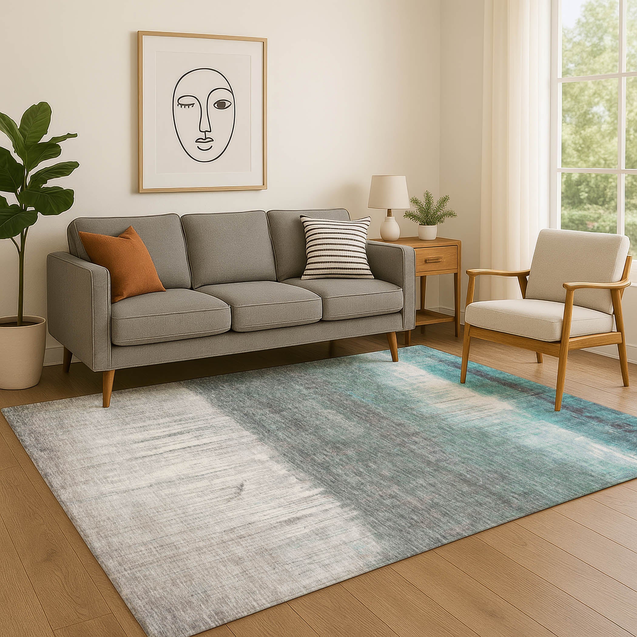 Hoi An Machine Washable Transitional Teal Rug 2'6" x 3'10" #shape_Rectangle