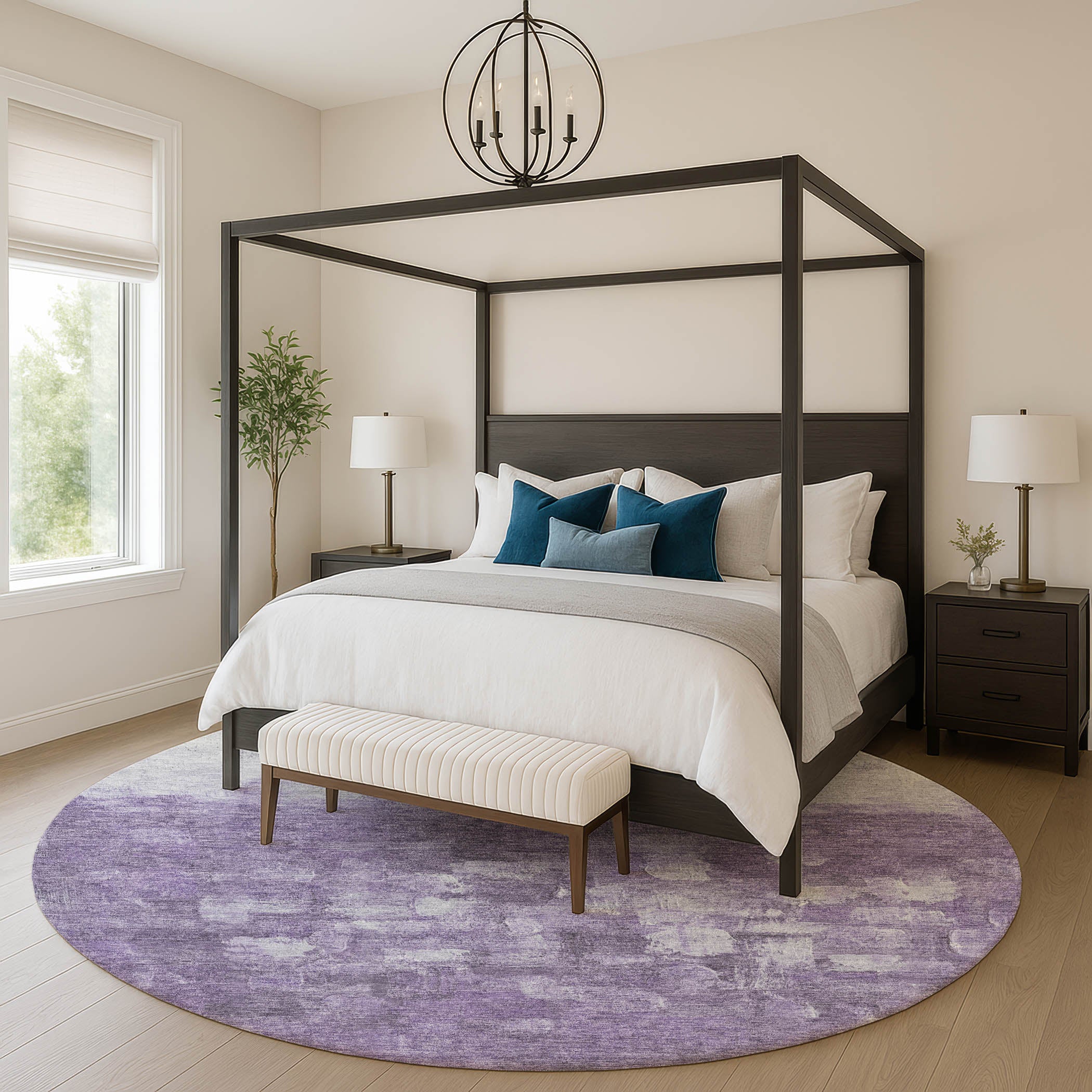 Rome Machine Washable Transitional Purple Rug 8' x 8' #shape_Round