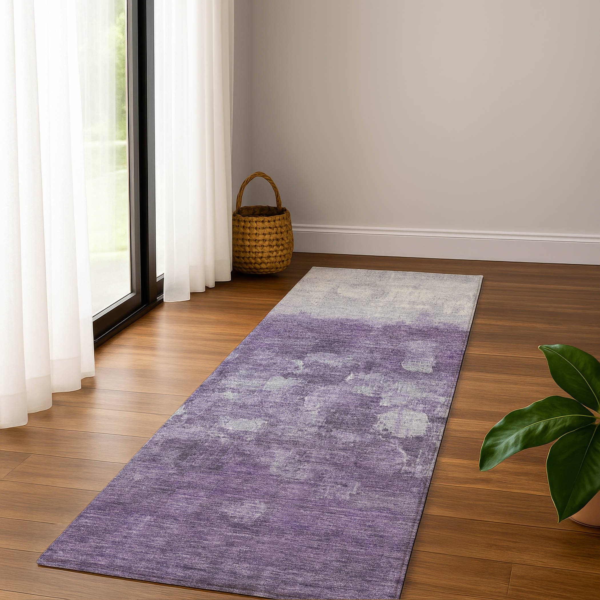 Rome Machine Washable Transitional Purple Rug 2'3" x 7'6" #shape_Runner