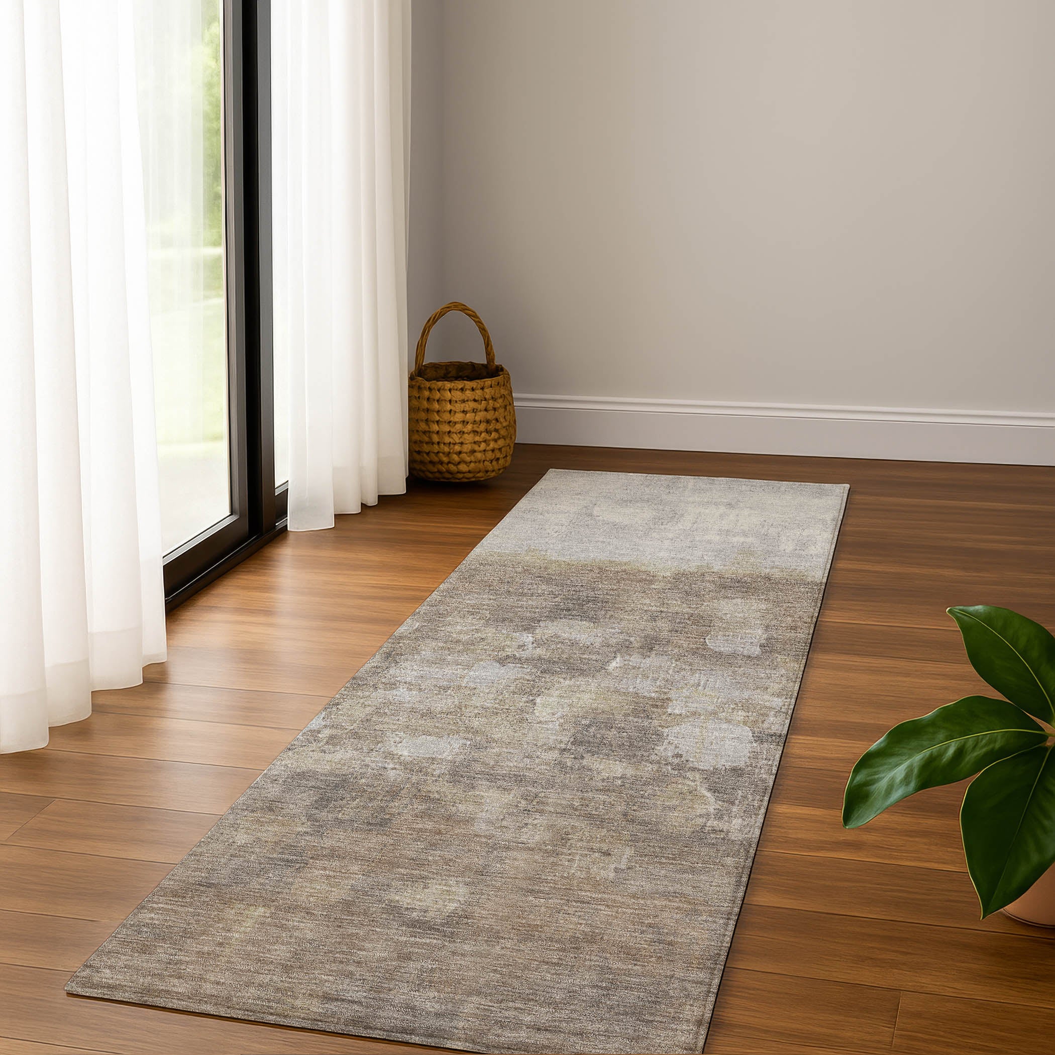 Rome Machine Washable Transitional Taupe Brown Rug 2'3" x 7'6" #shape_Runner