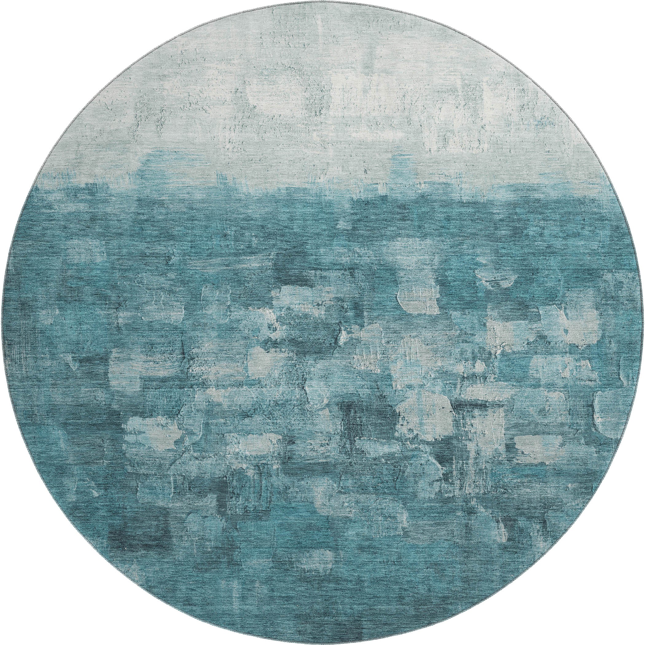 Rome Machine Washable Transitional Teal Rug 8' x 8' #shape_Round